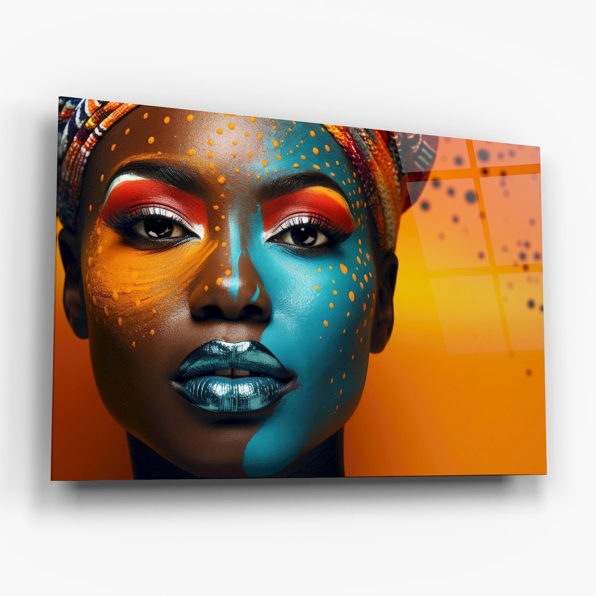 Tablou Sticla Blue Brown Skin Woman mockup 6