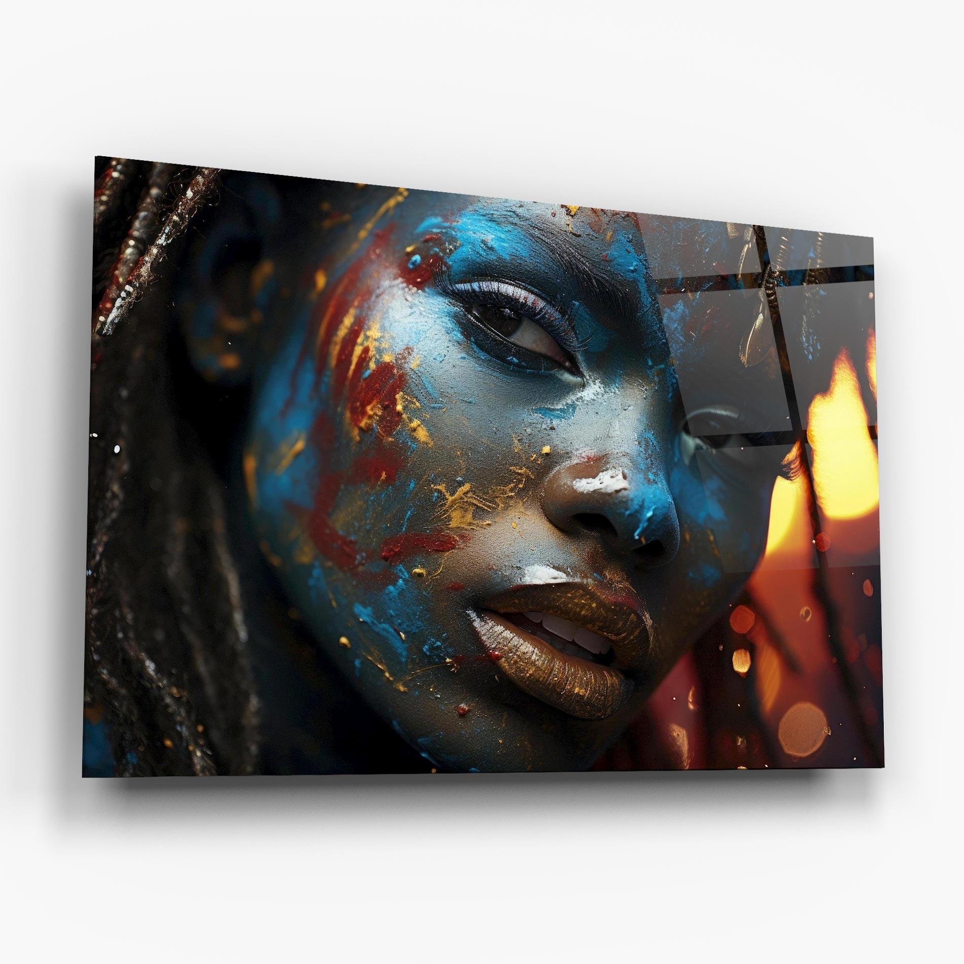 Tablou Sticla Blue Paint Woman mockup 6