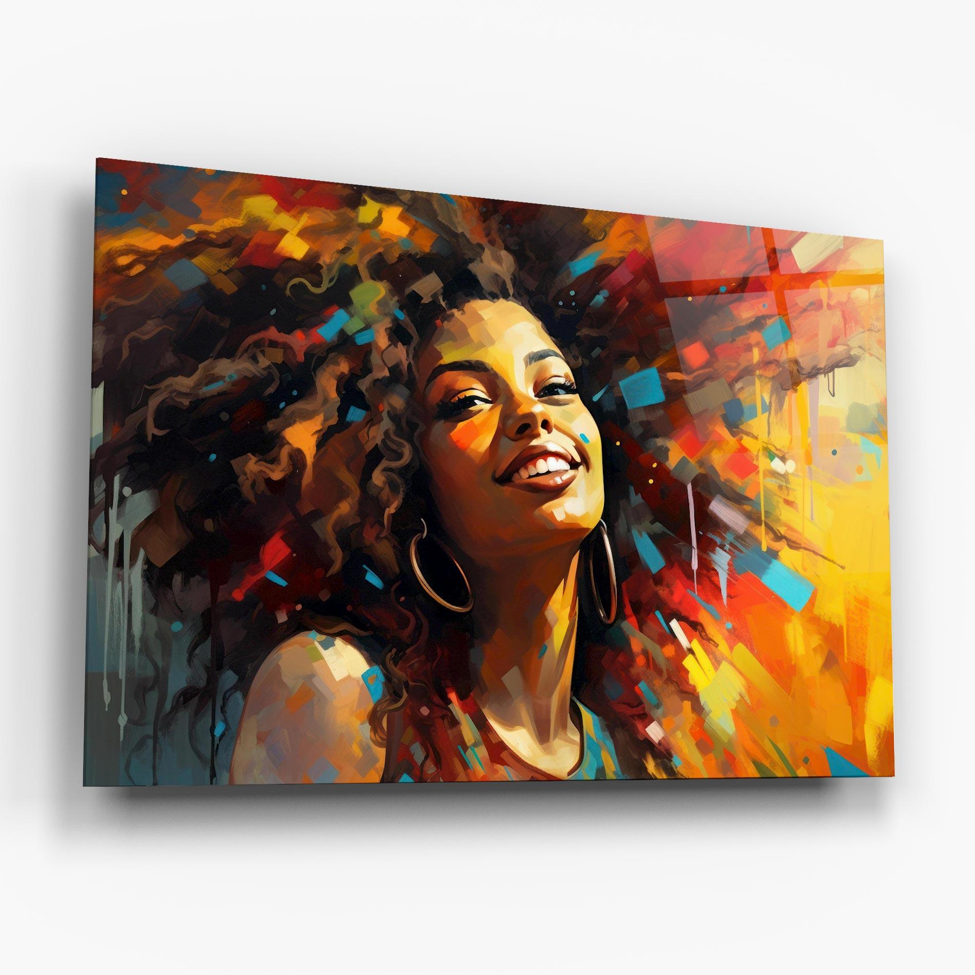 Tablou Sticla Cheerful African Woman mockup 6