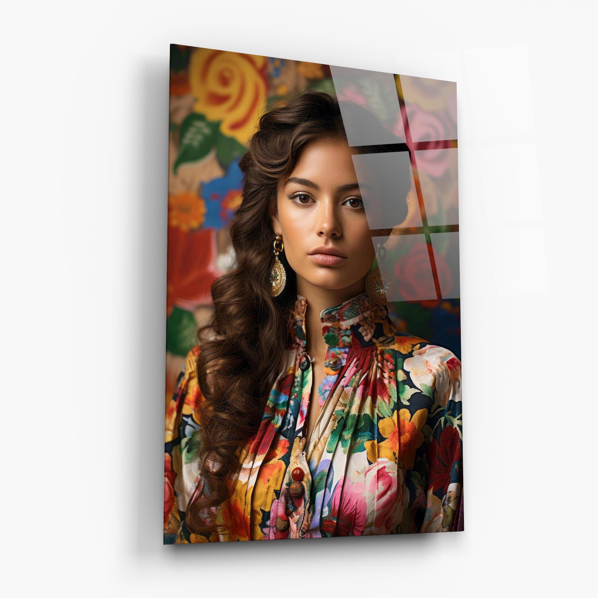 Tablou Sticla Floral Dress Long Hair mockup 6