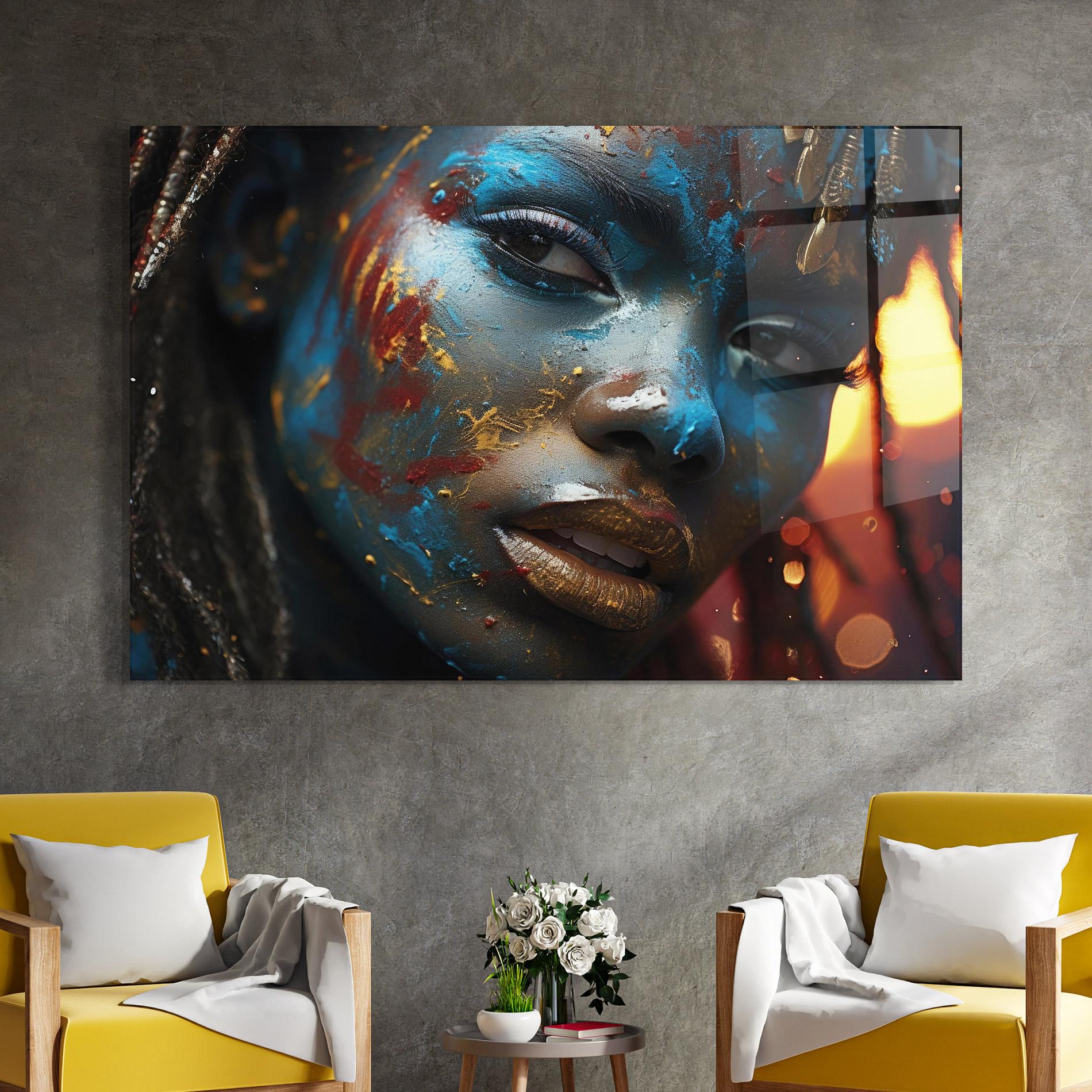 Tablou Sticla Blue Paint Woman mockup 4