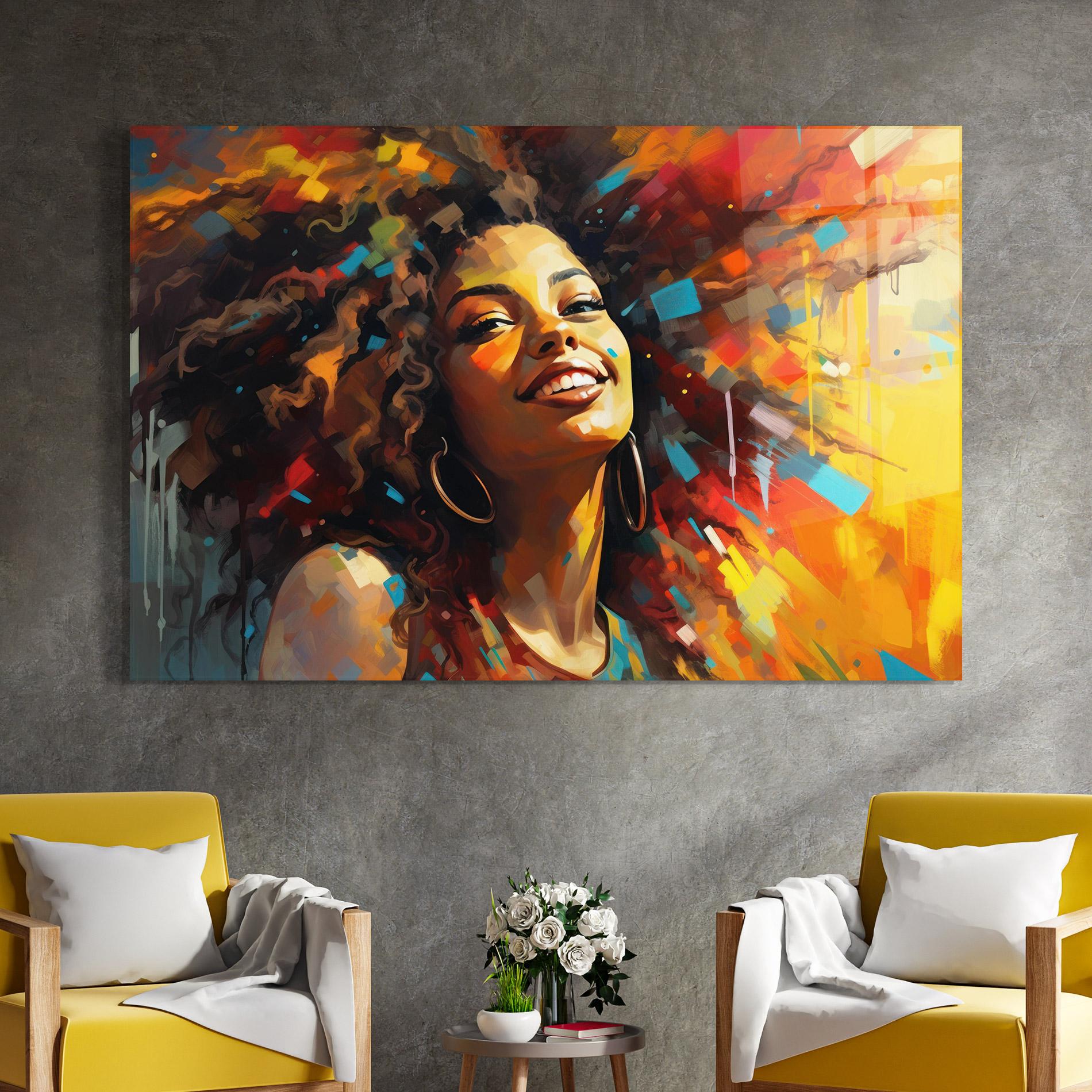 Tablou Sticla Cheerful African Woman mockup 4