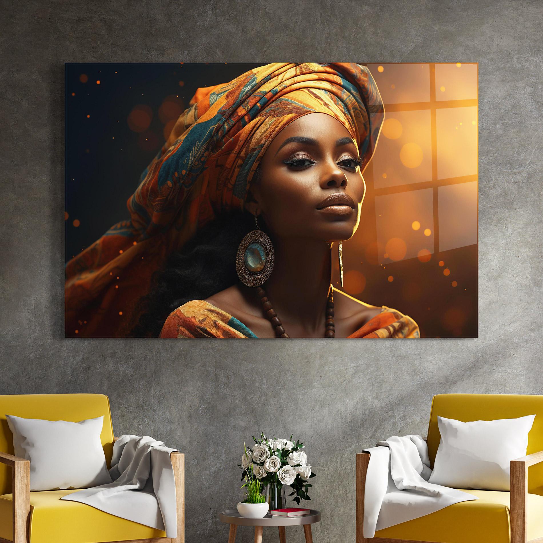 Tablou Sticla Fashion African Portrait mockup 4