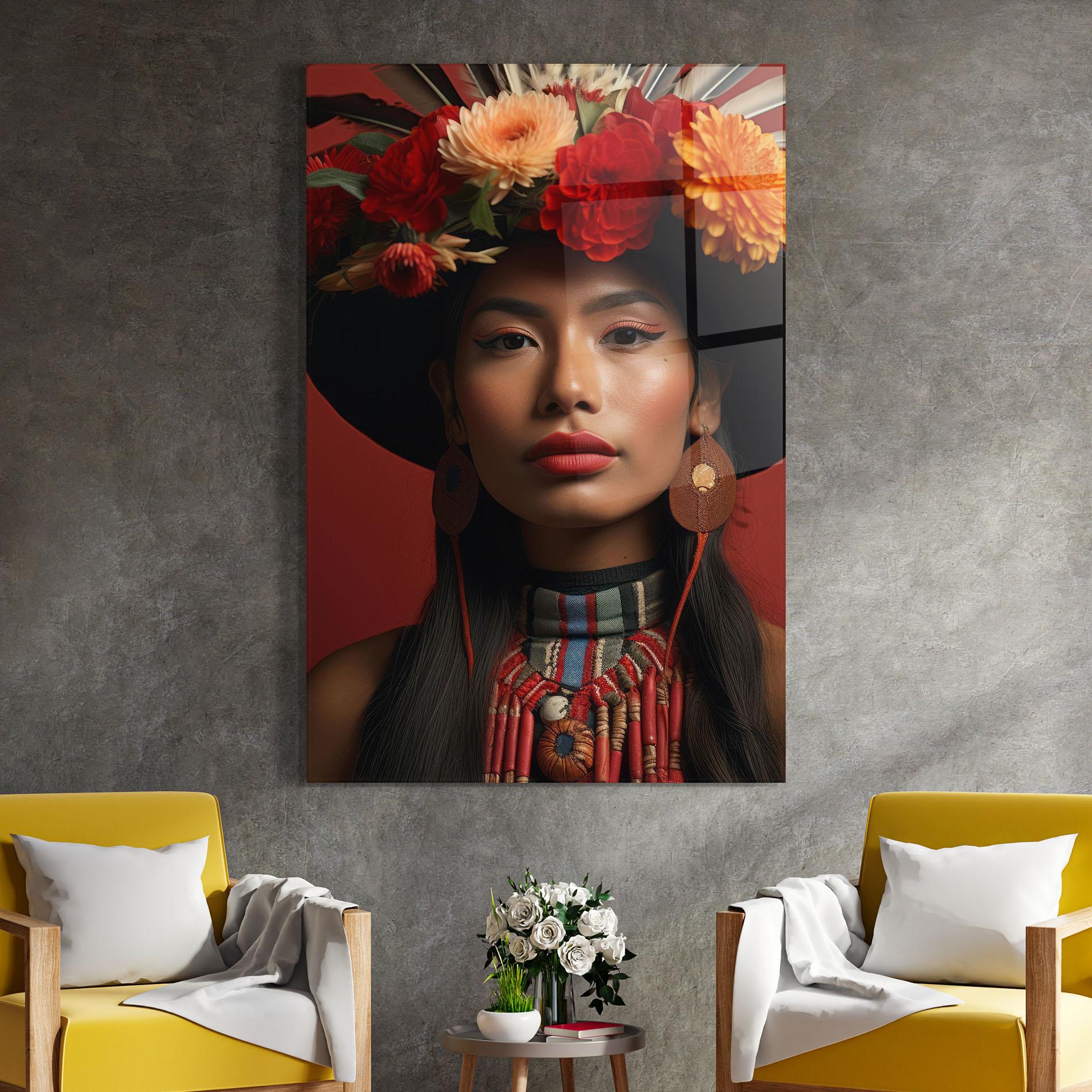 Tablou Sticla Colorful Flowers Hat mockup 4