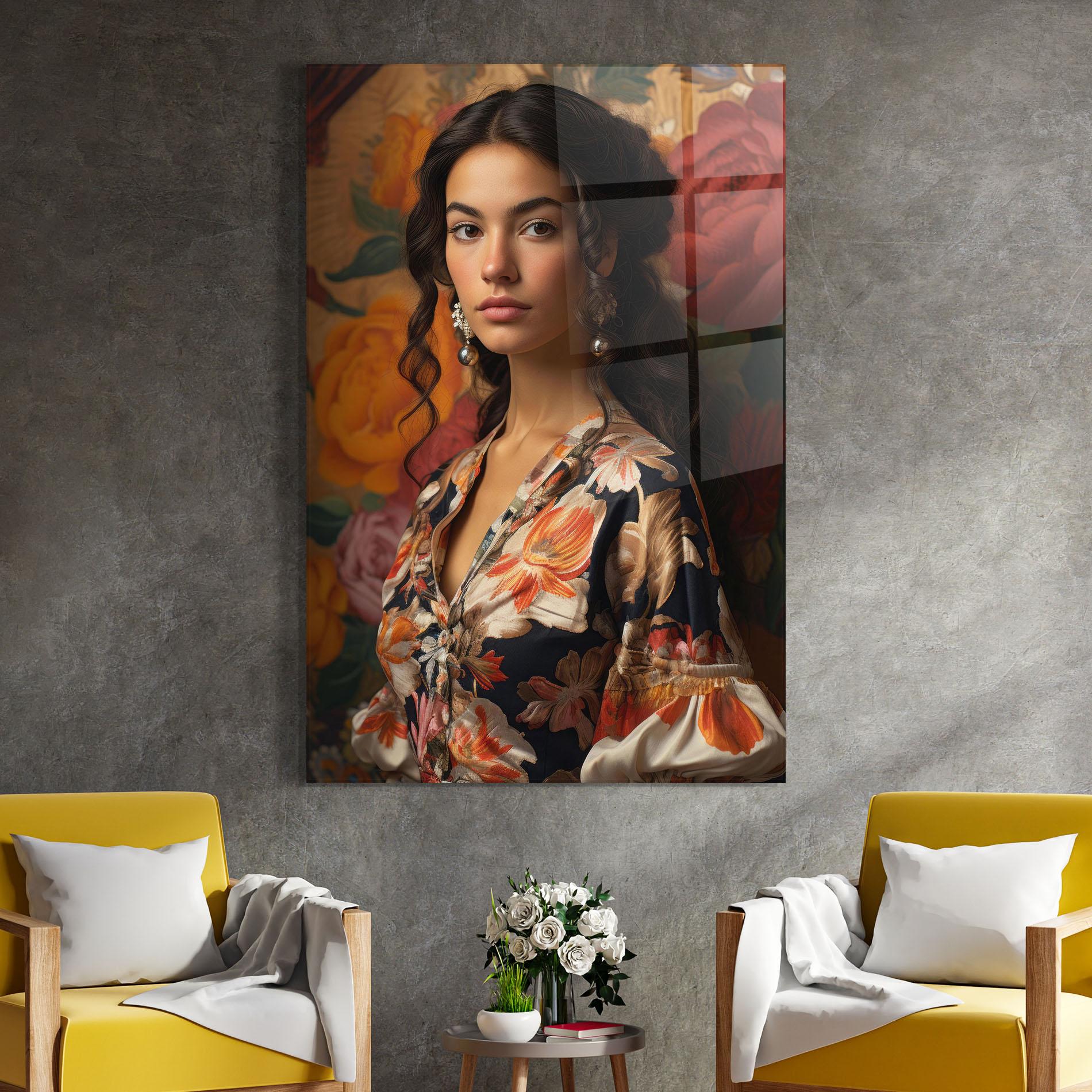 Tablou Sticla Floral Dress Lady mockup 4