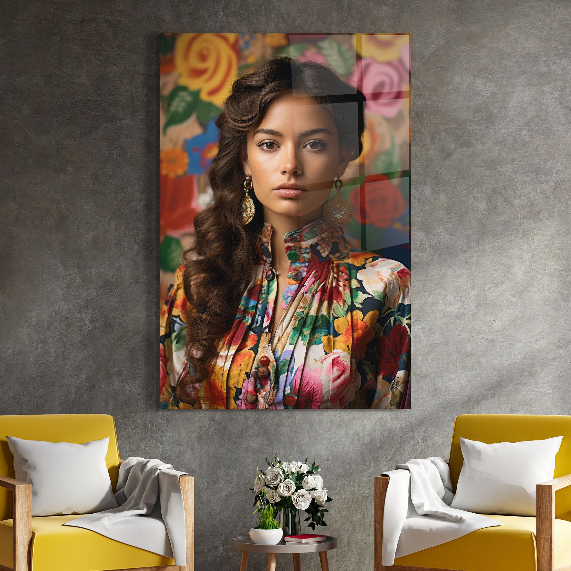 Tablou Sticla Floral Dress Long Hair mockup 4