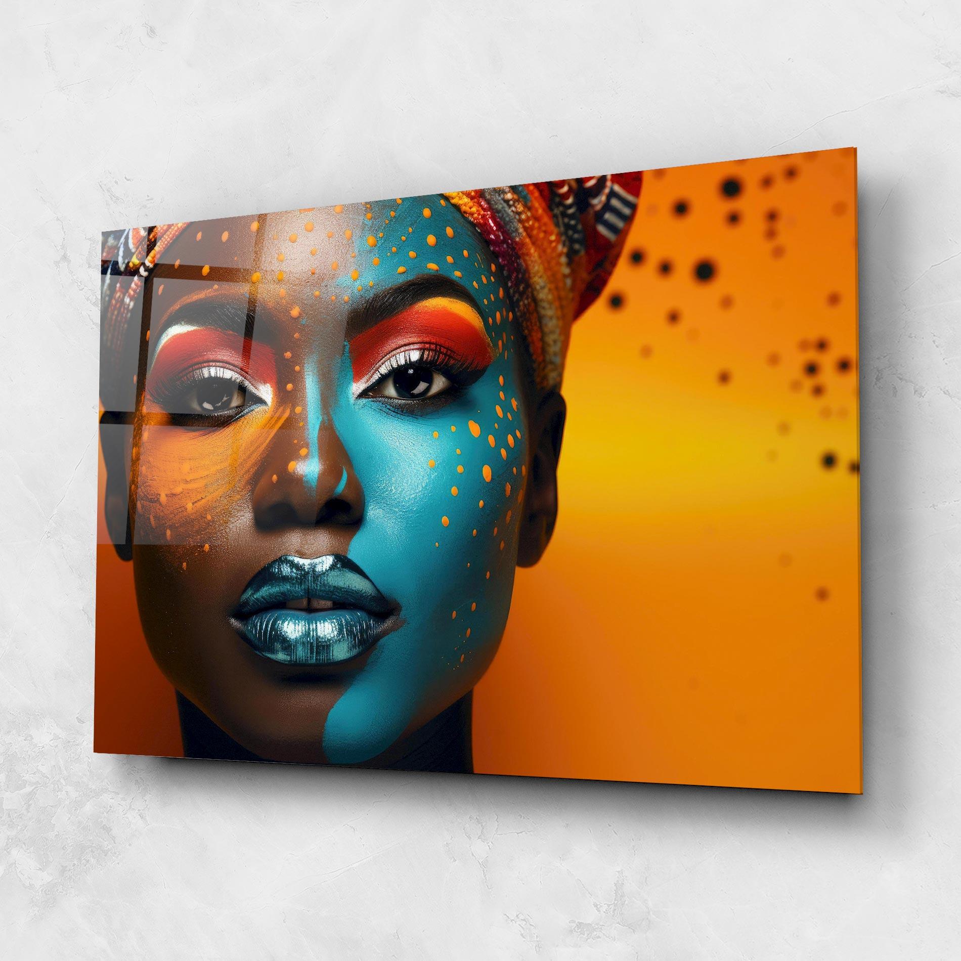 Tablou Sticla Blue Brown Skin Woman mockup 1