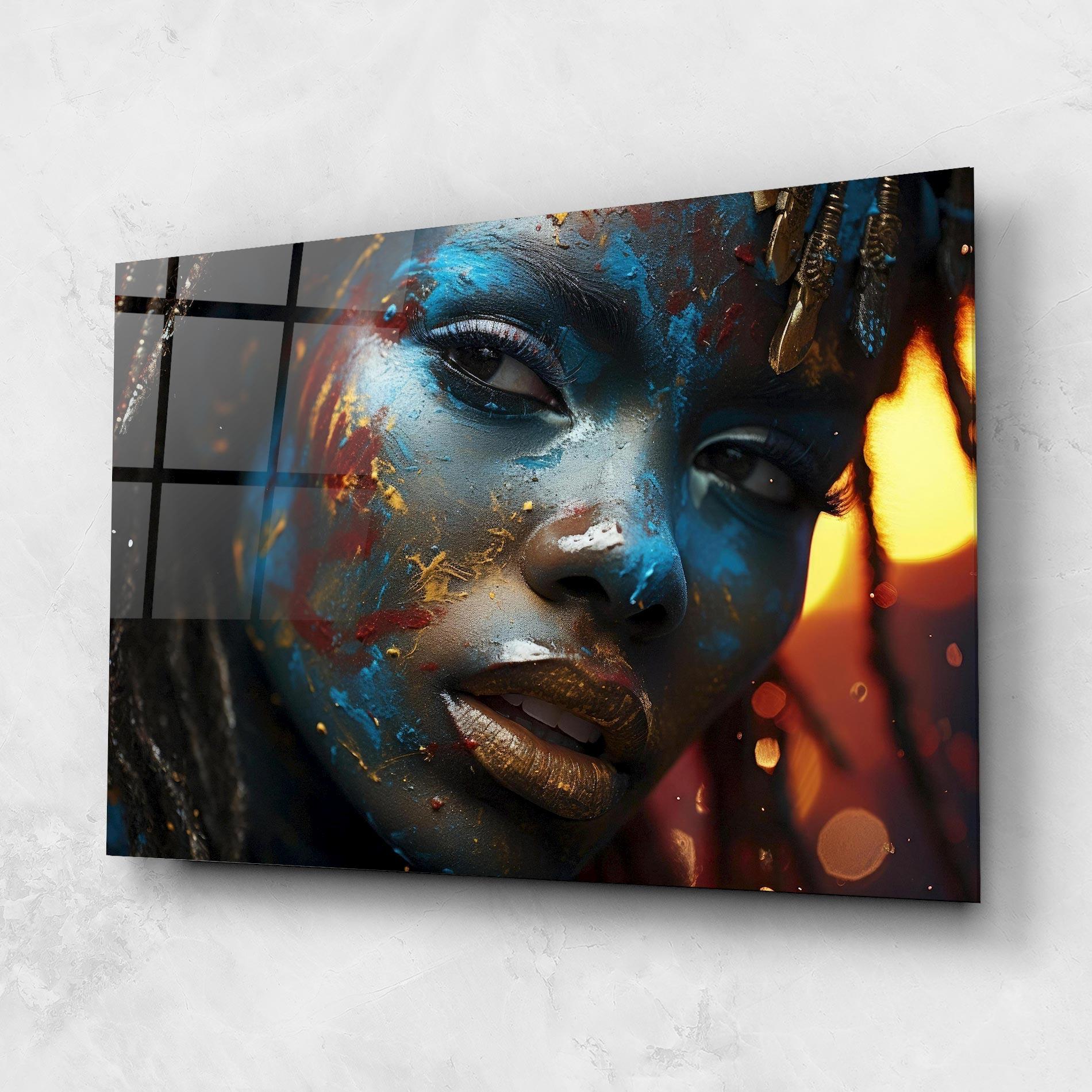 Tablou Sticla Blue Paint Woman mockup 1
