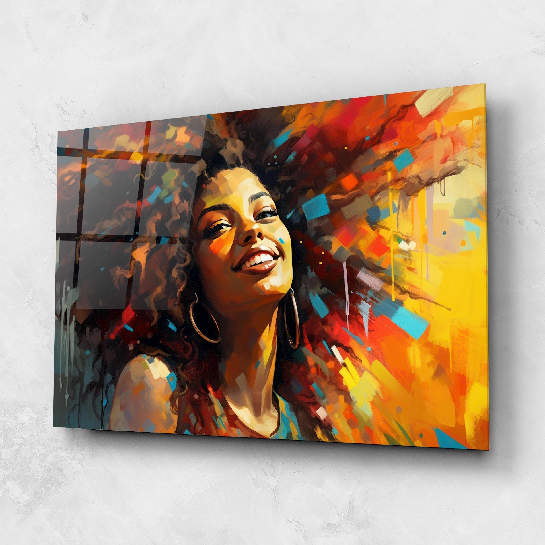 Tablou Sticla Cheerful African Woman mockup 1