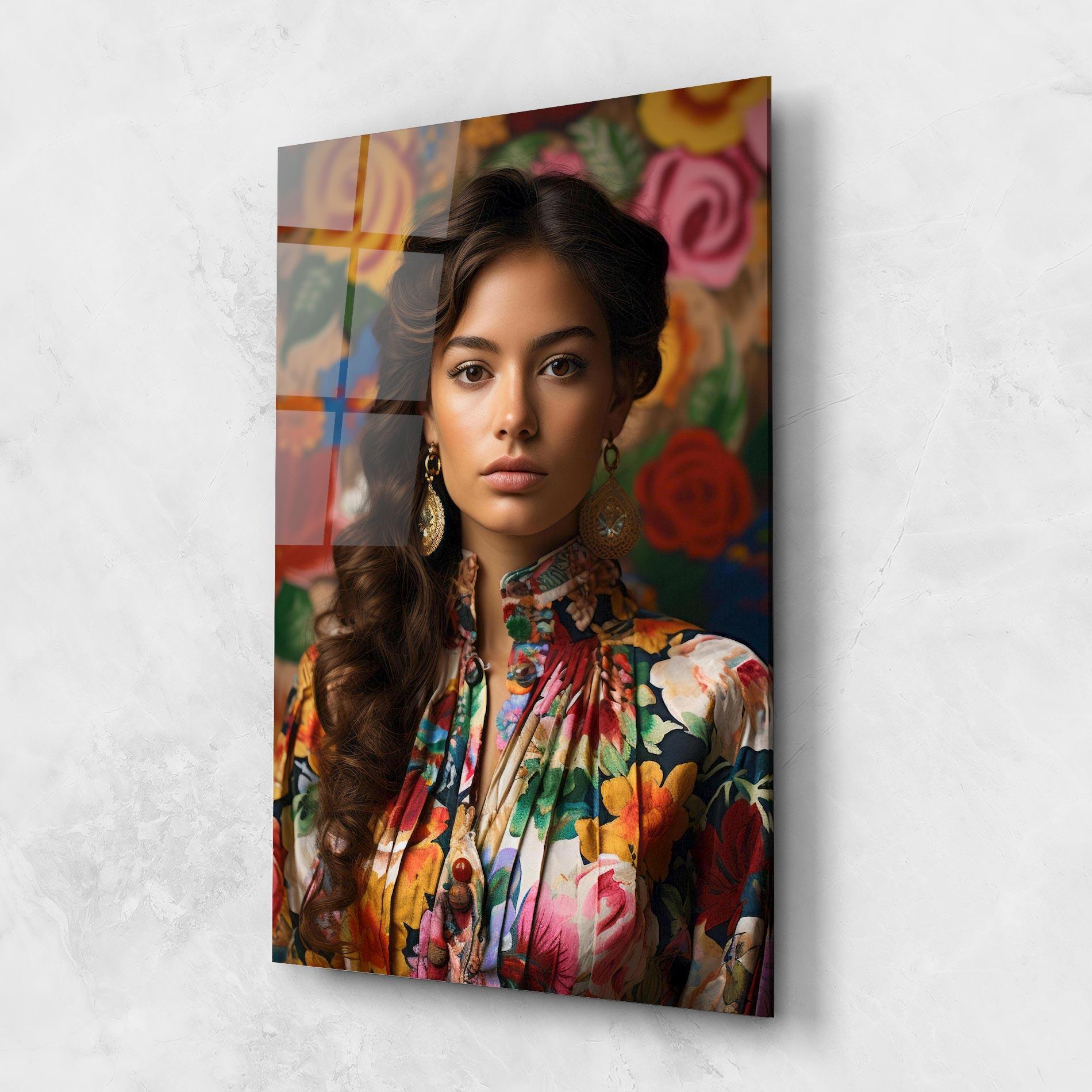 Tablou Sticla Floral Dress Long Hair mockup 1