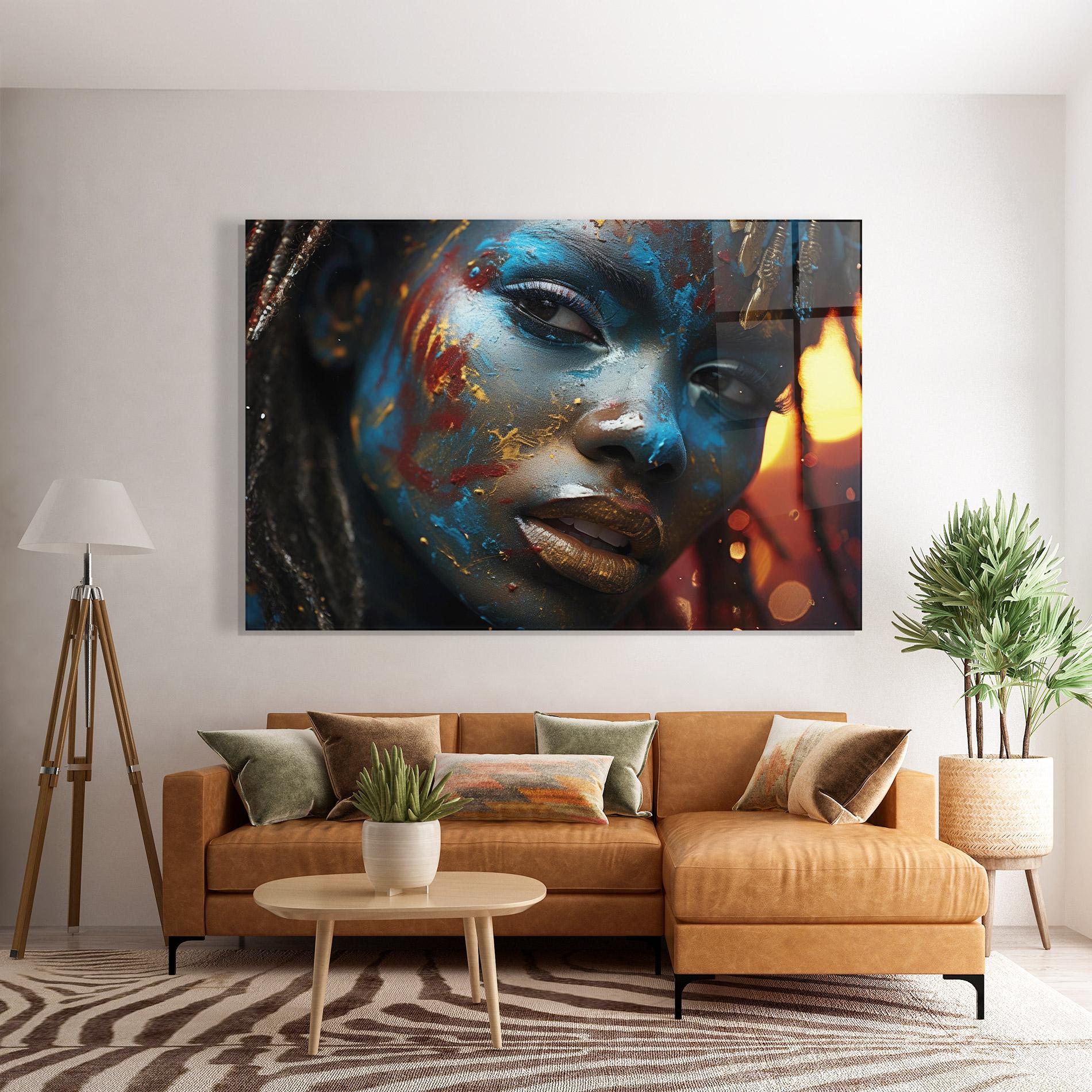 Tablou Sticla Blue Paint Woman mockup 7