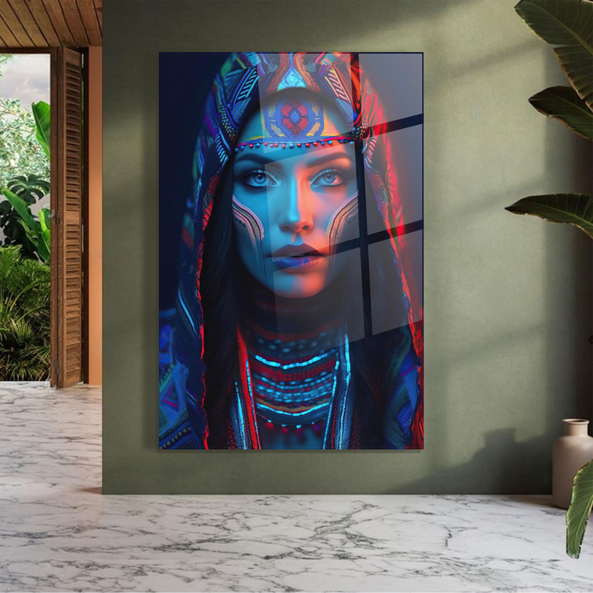 Tablou Sticla Blue Red Light Hood mockup 7