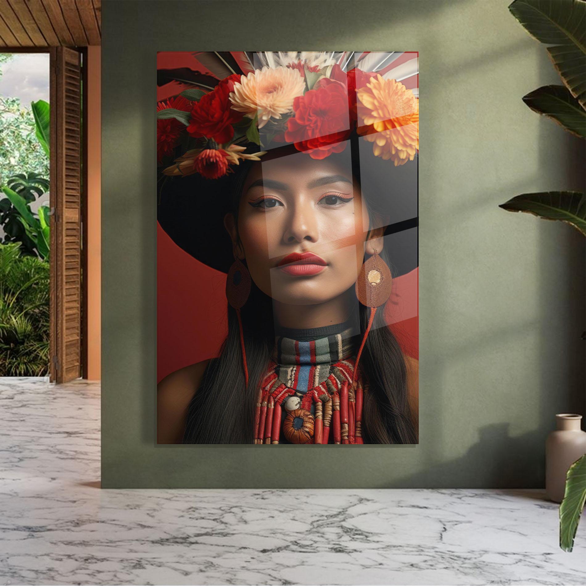 Tablou Sticla Colorful Flowers Hat mockup 7