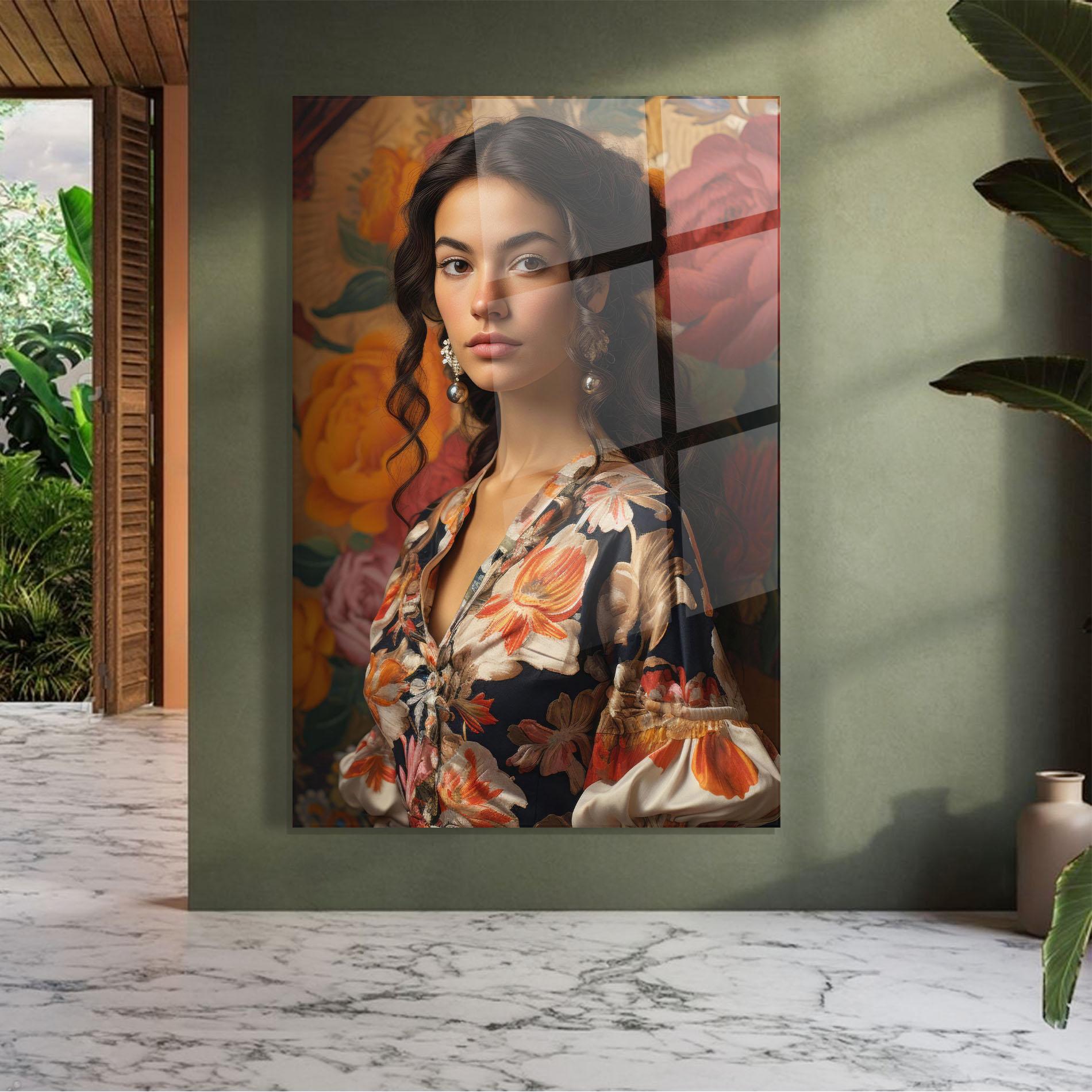 Tablou Sticla Floral Dress Lady mockup 7