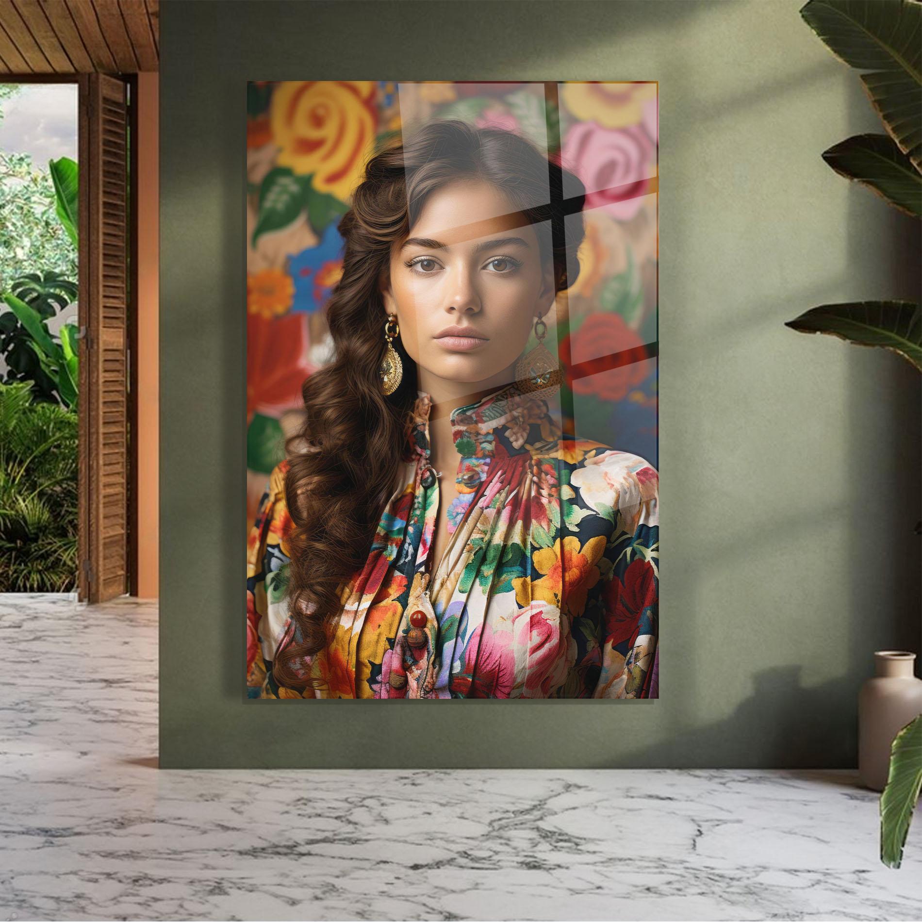 Tablou Sticla Floral Dress Long Hair mockup 7