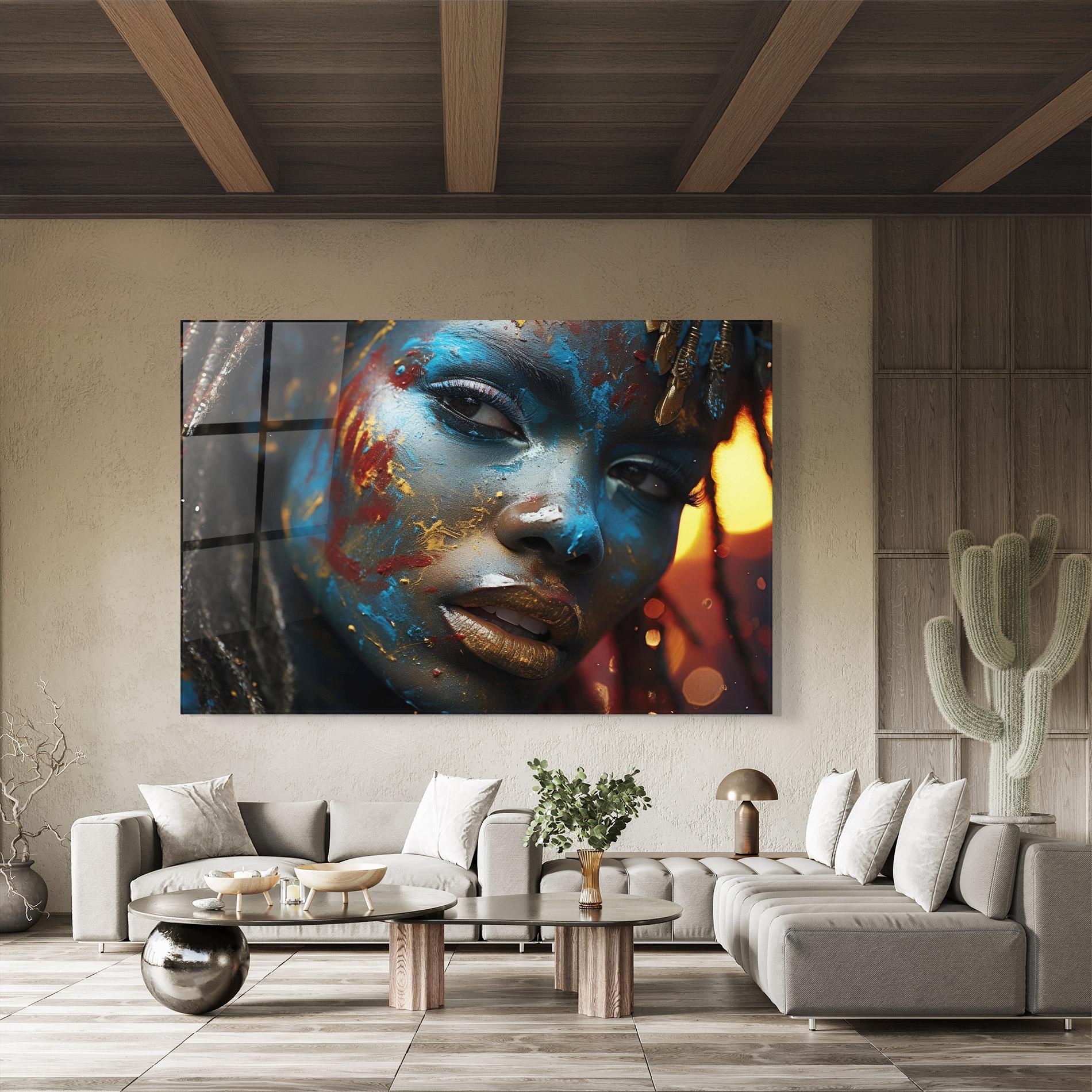 Tablou Sticla Blue Paint Woman mockup 8