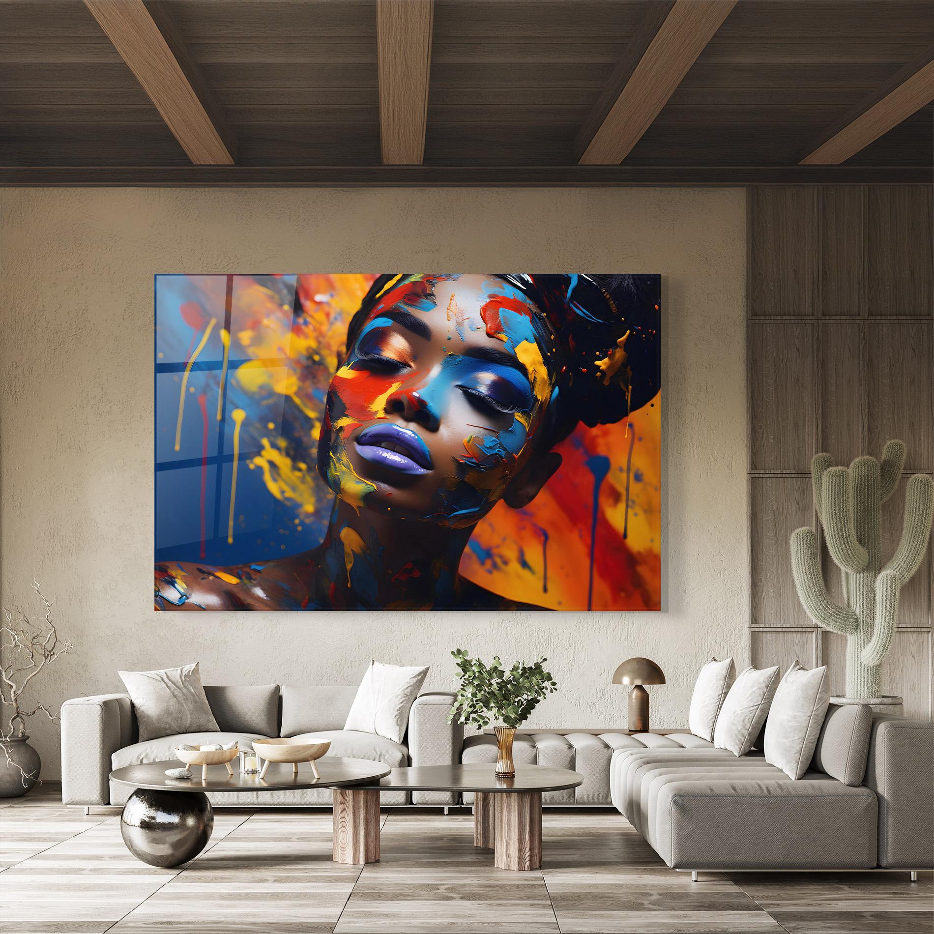 Tablou Sticla Color Splash African Woman mockup 8