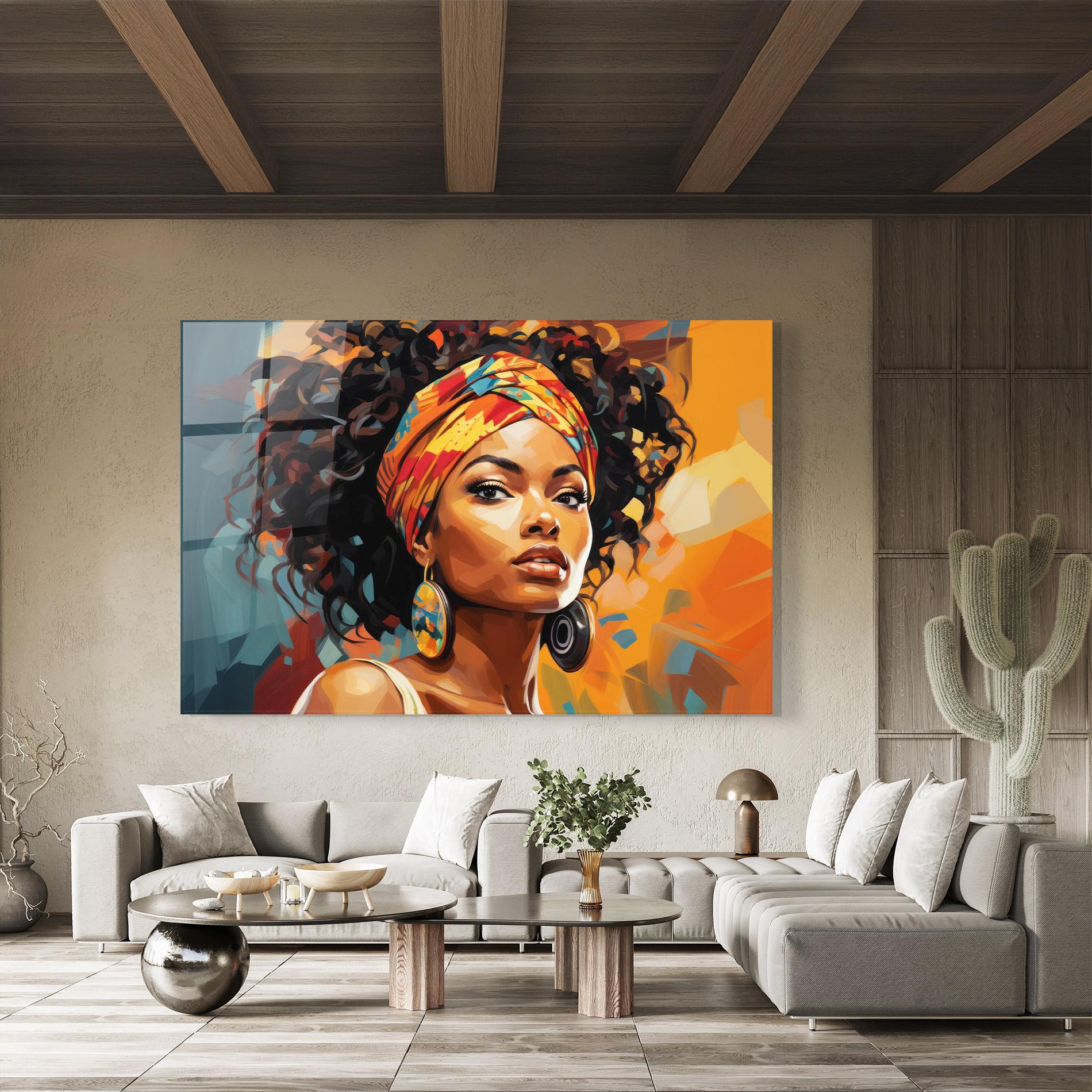 Tablou Sticla Colorful Ethic Portrait mockup 8