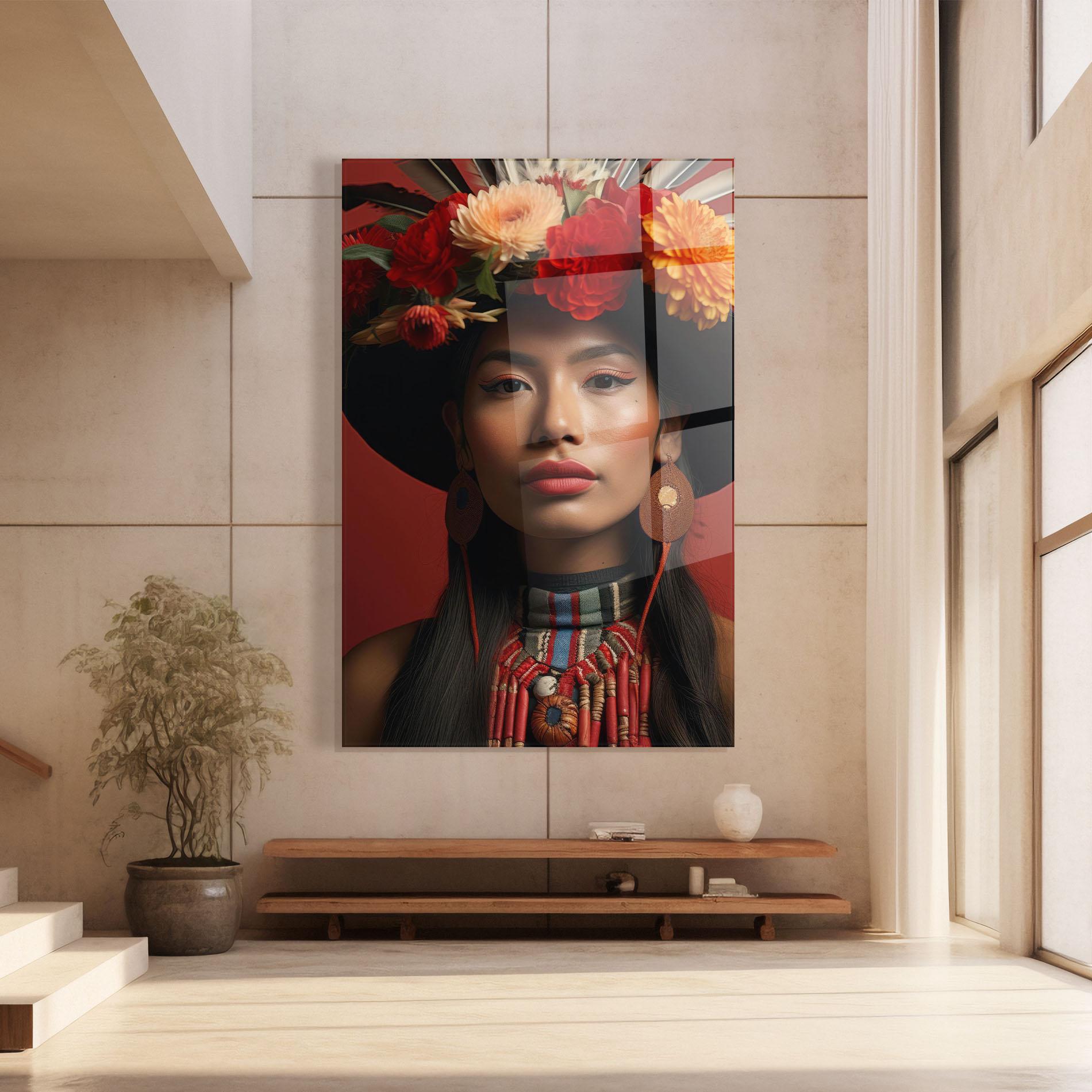 Tablou Sticla Colorful Flowers Hat mockup 8