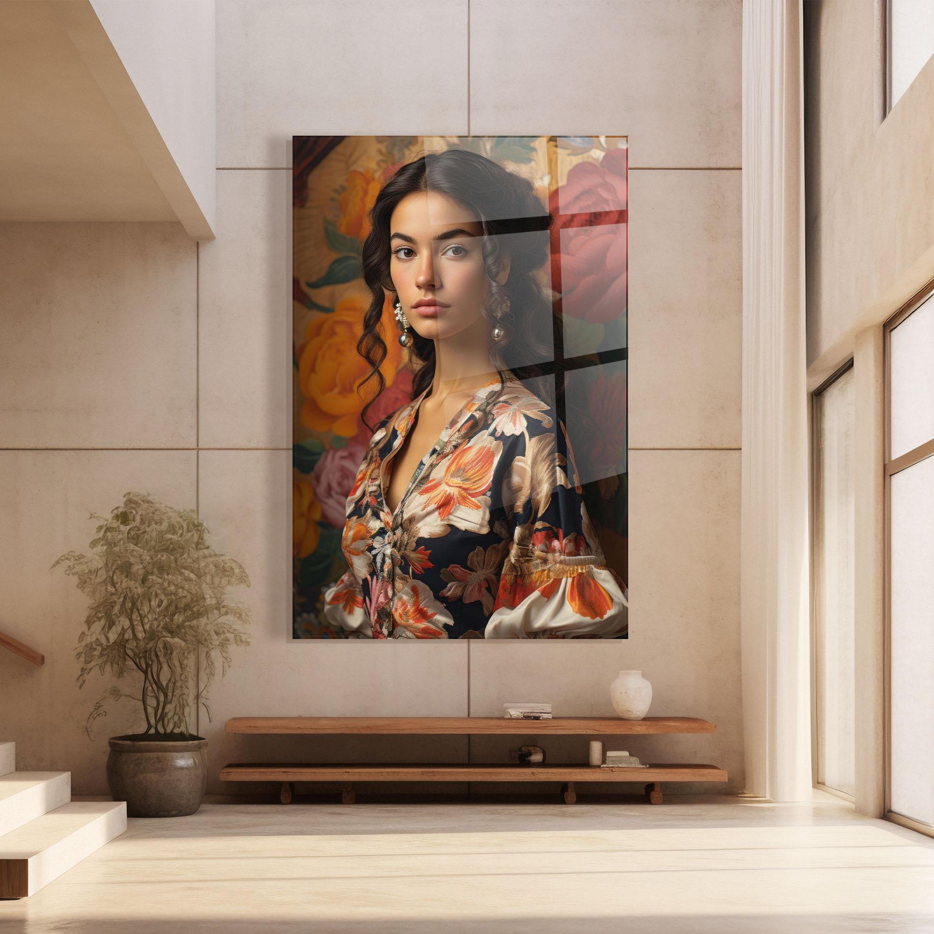 Tablou Sticla Floral Dress Lady mockup 8