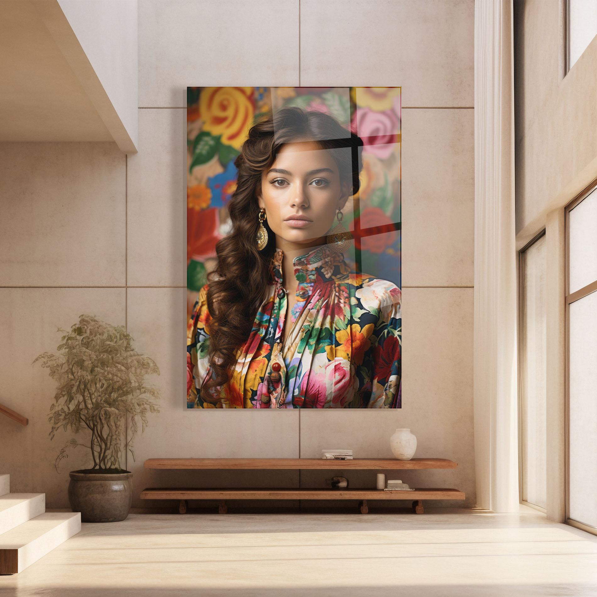 Tablou Sticla Floral Dress Long Hair mockup 8