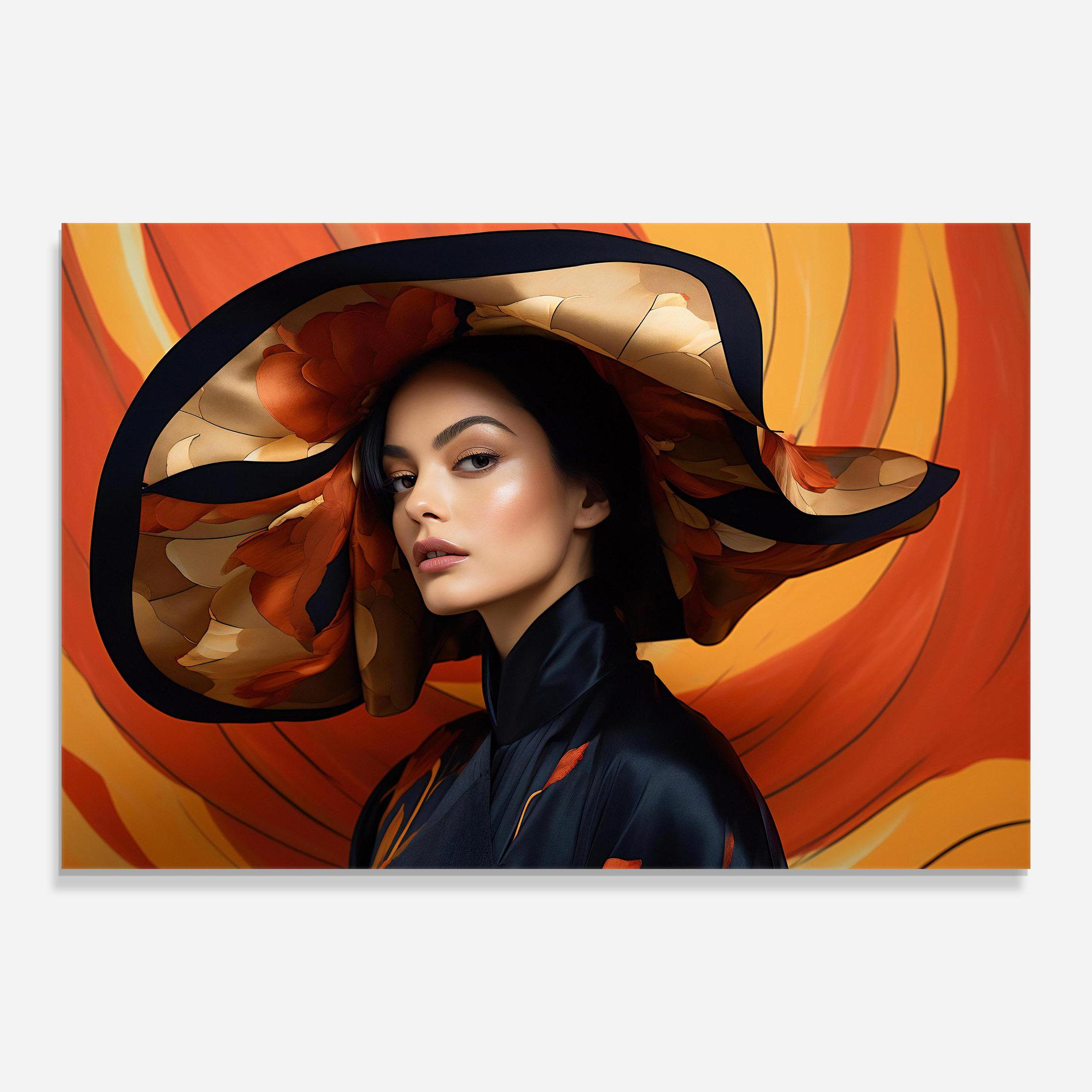 Tablou Sticla Elegant Hat Woman mockup 0