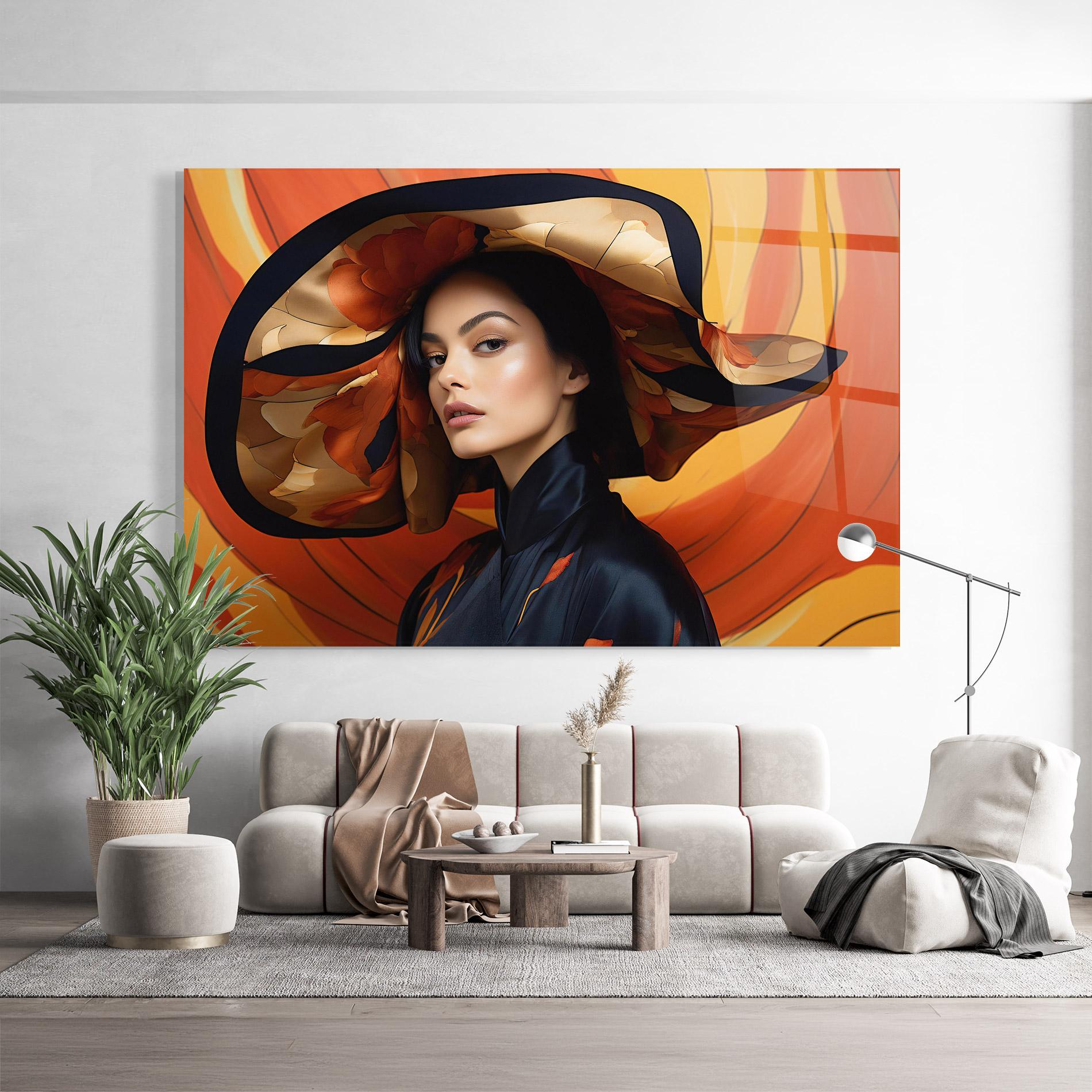 Tablou Sticla Elegant Hat Woman mockup 9