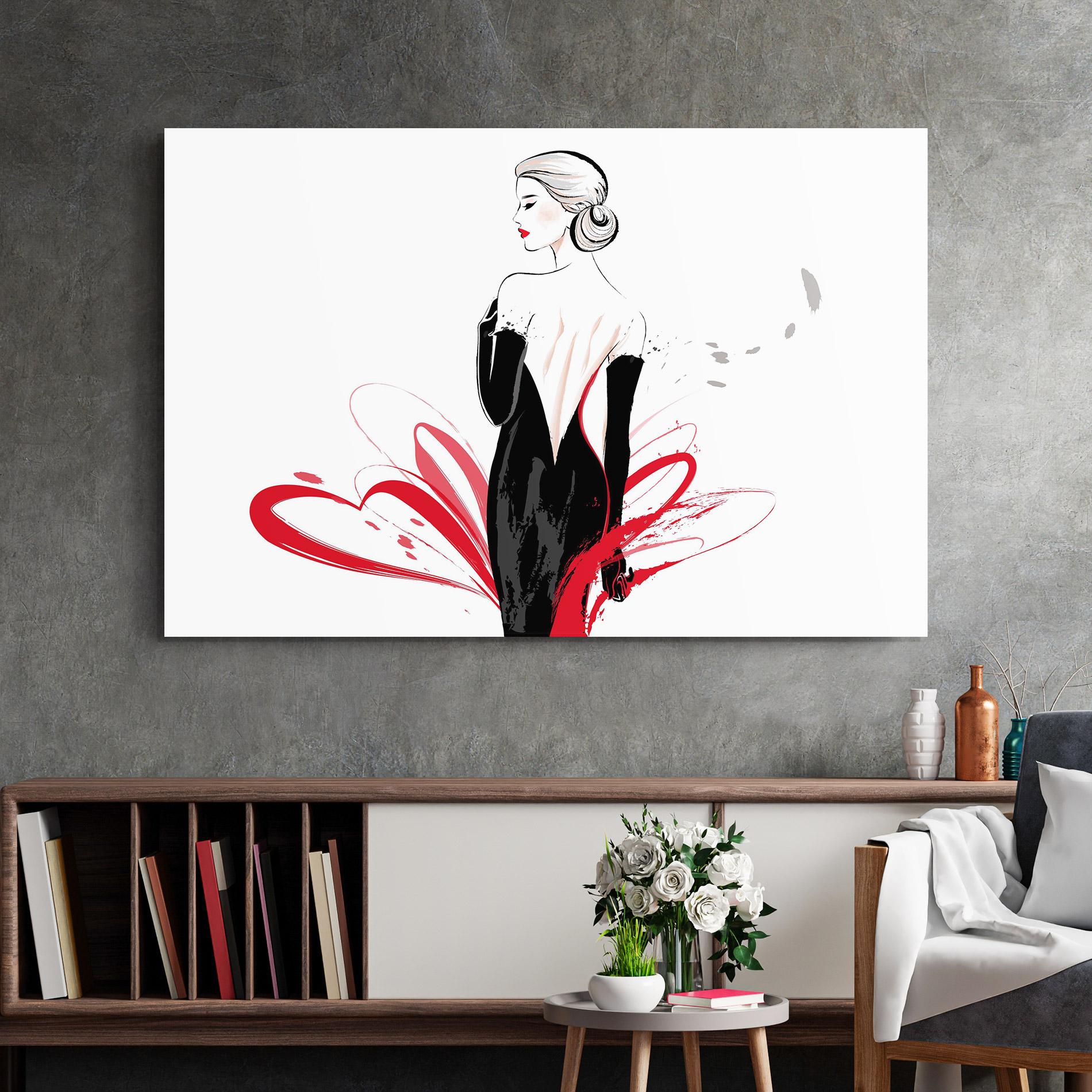 Tablou Sticla Black Red Dress mockup 2