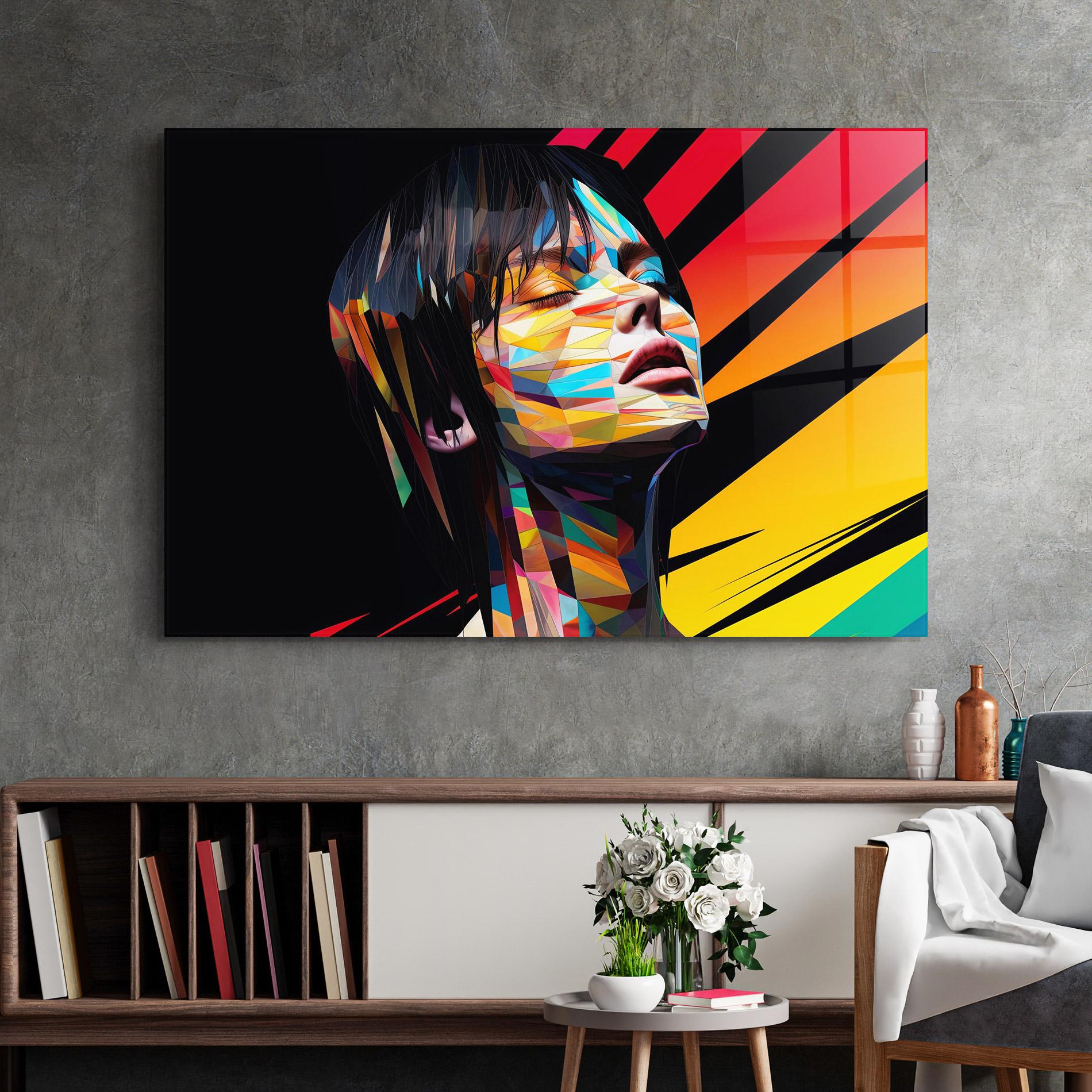 Tablou Sticla Glitchy Woman mockup 2