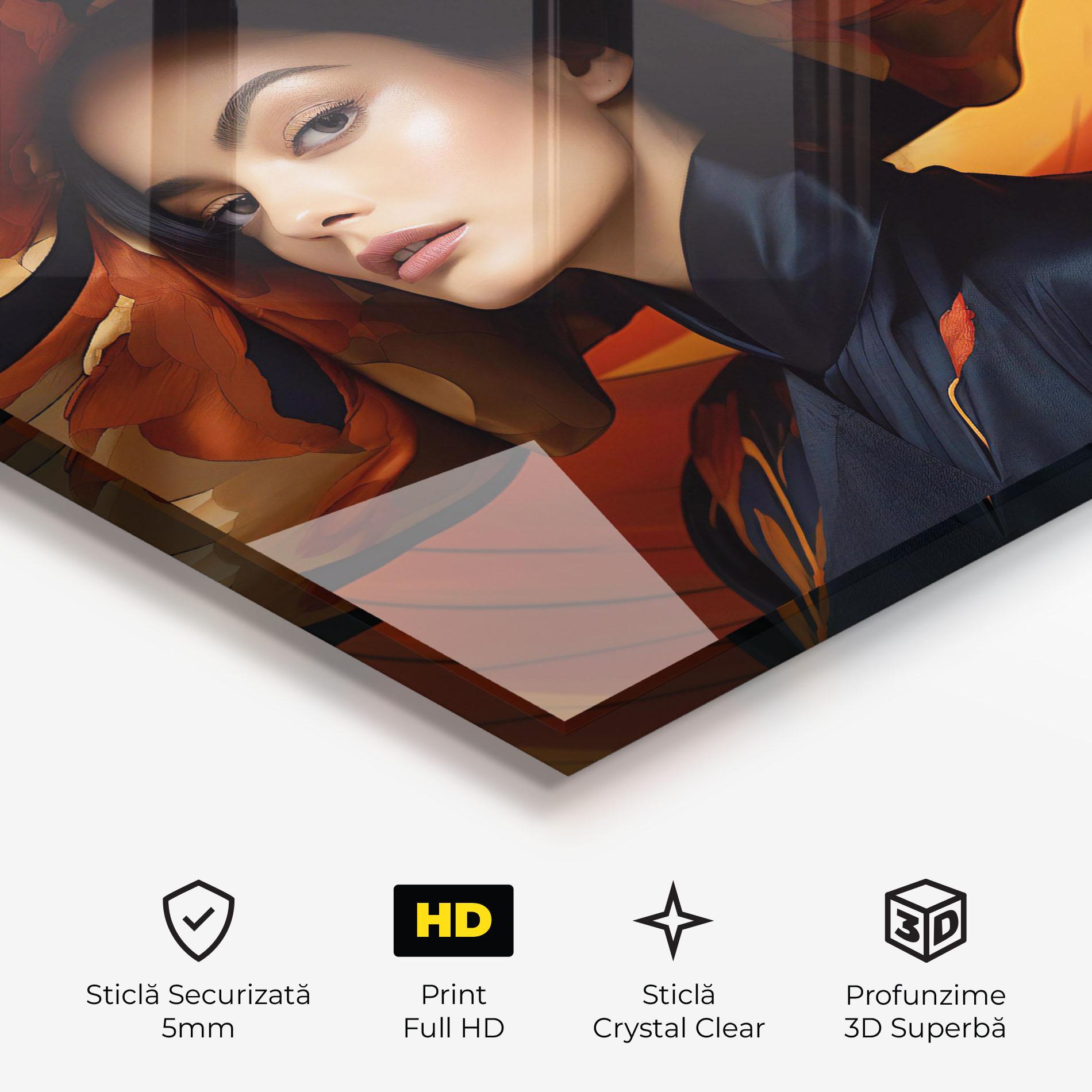 Tablou Sticla Elegant Hat Woman mockup 3