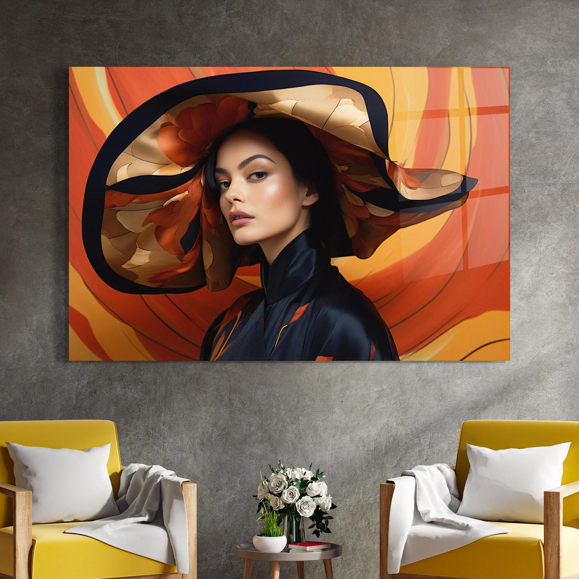 Tablou Sticla Elegant Hat Woman mockup 4