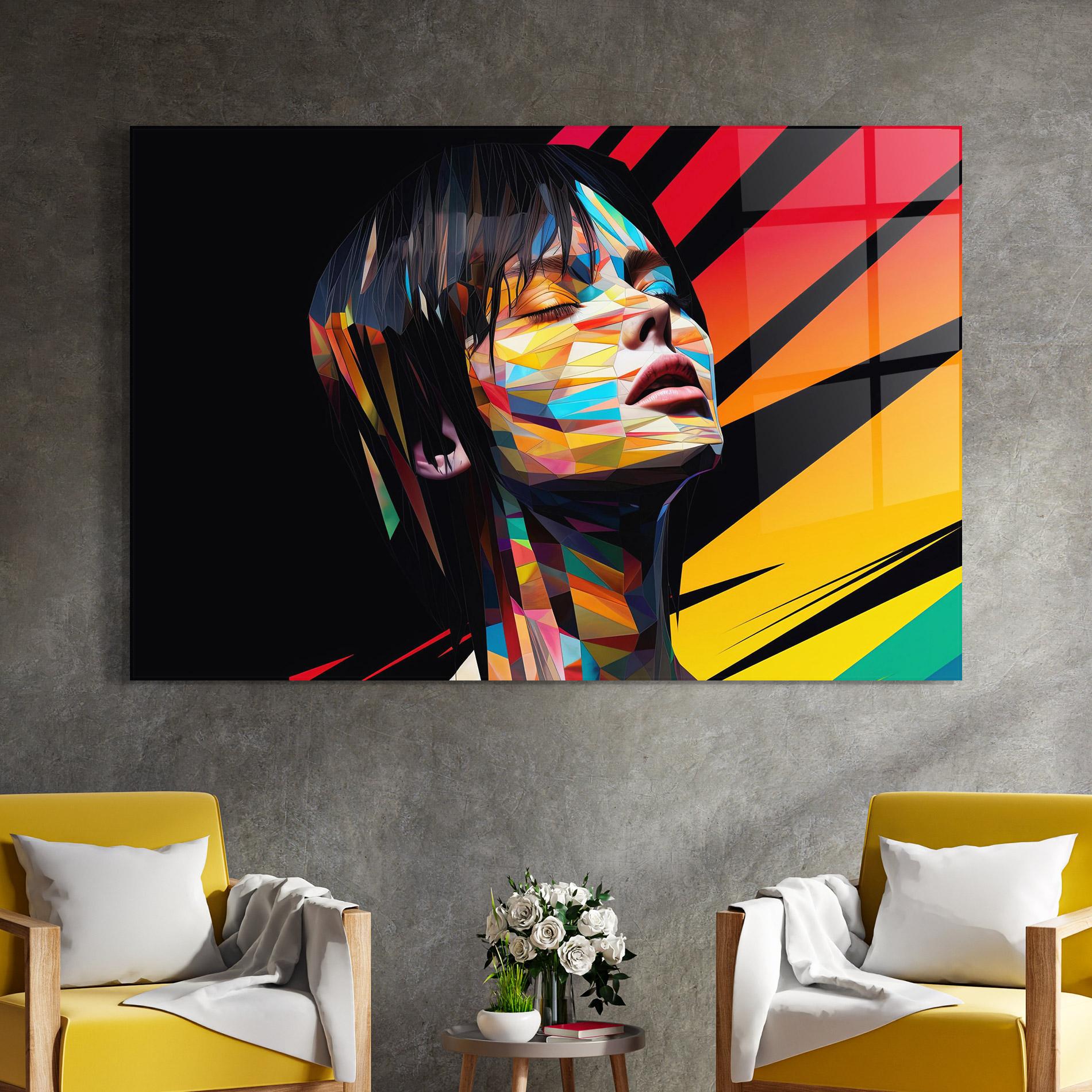 Tablou Sticla Glitchy Woman mockup 4