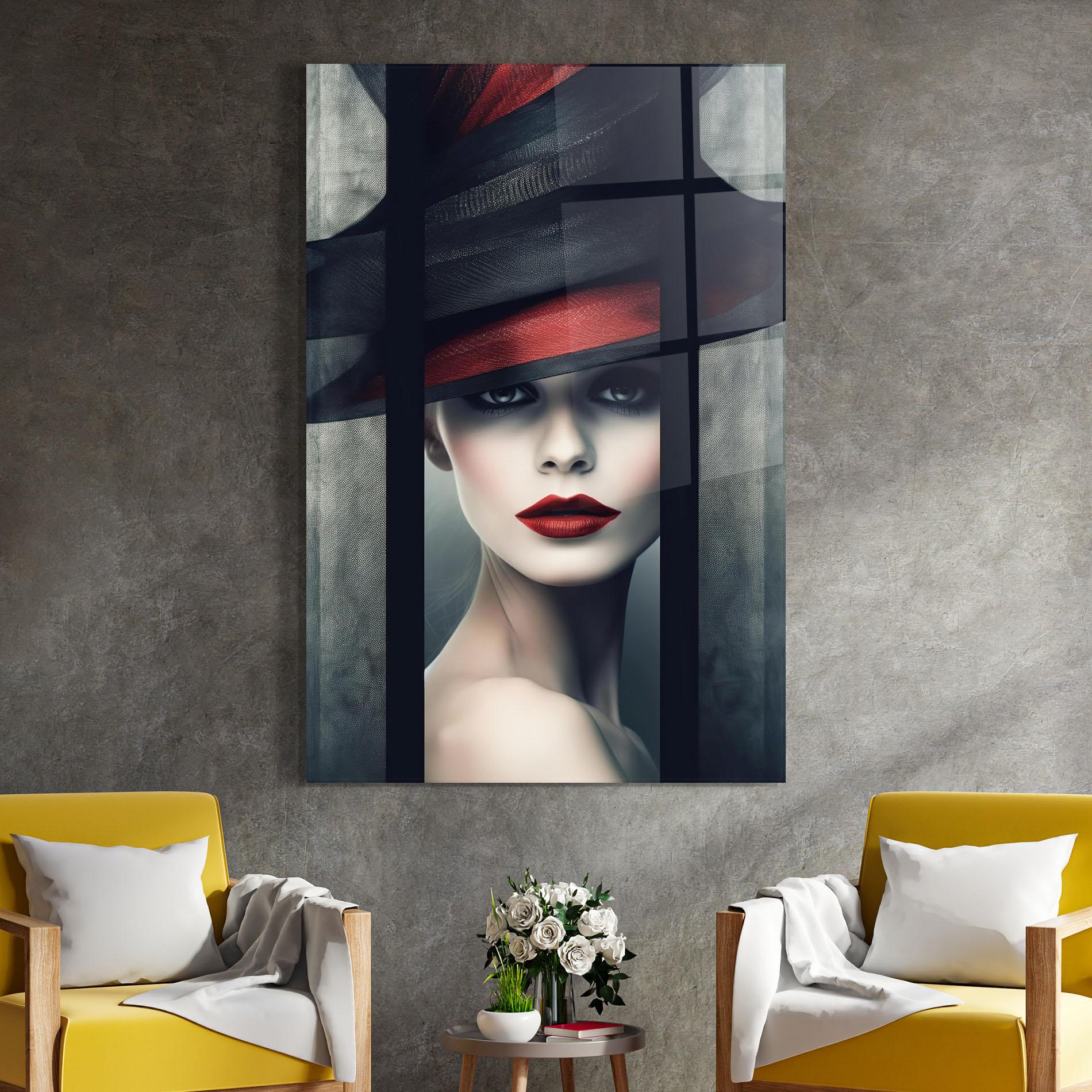 Tablou Sticla Big Red Black Hat mockup 4