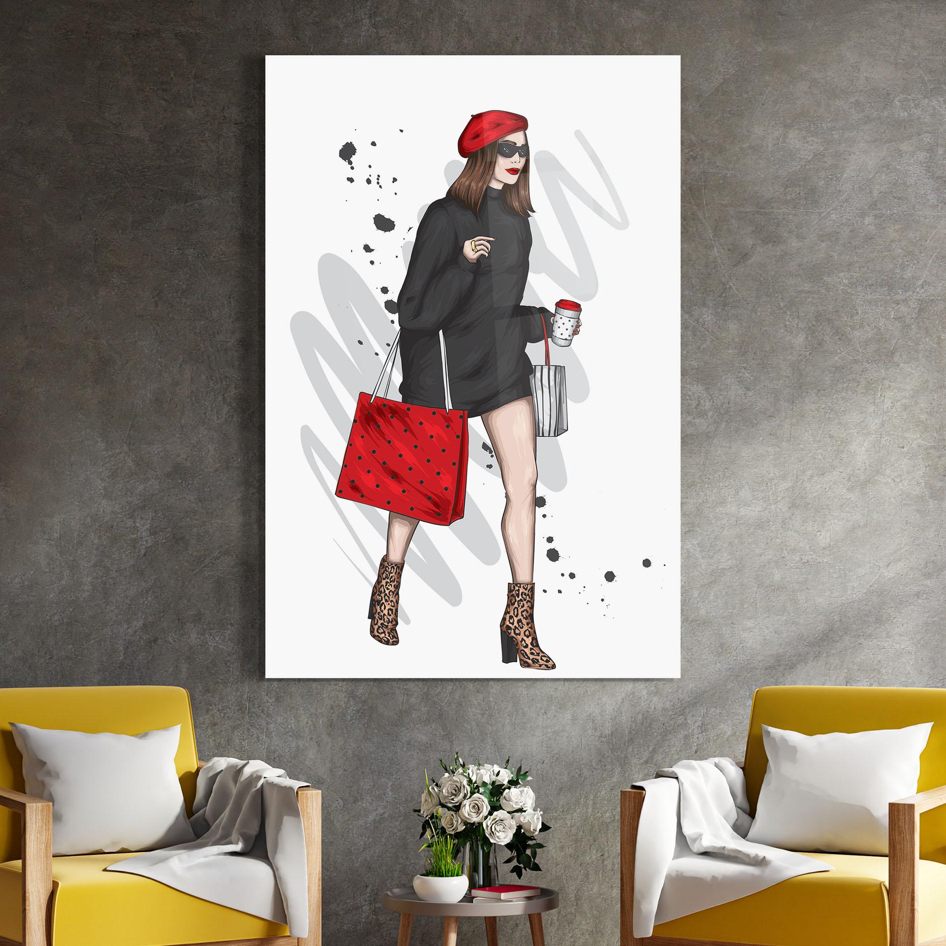 Tablou Sticla Black Red Outfit mockup 4