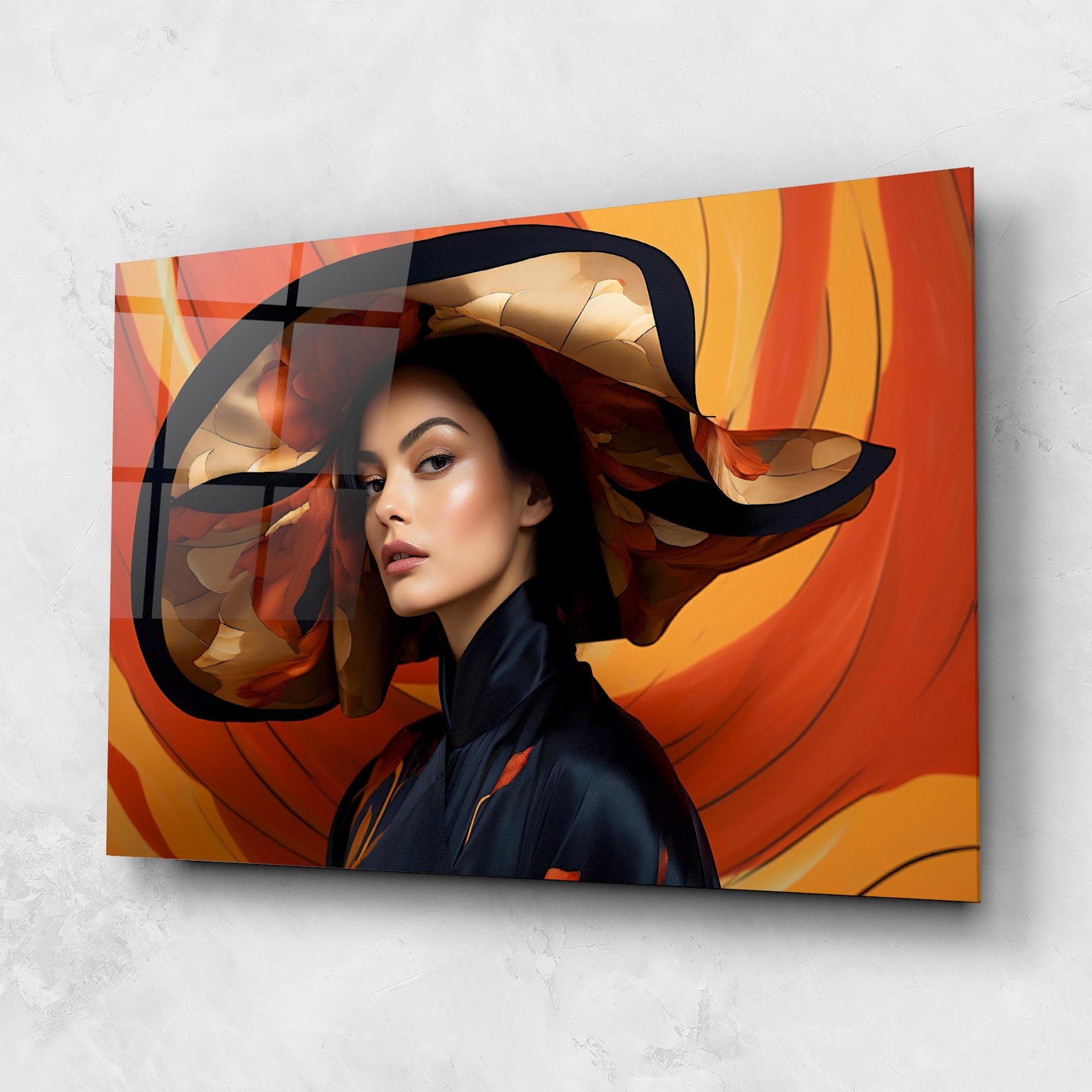 Tablou Sticla Elegant Hat Woman mockup 1