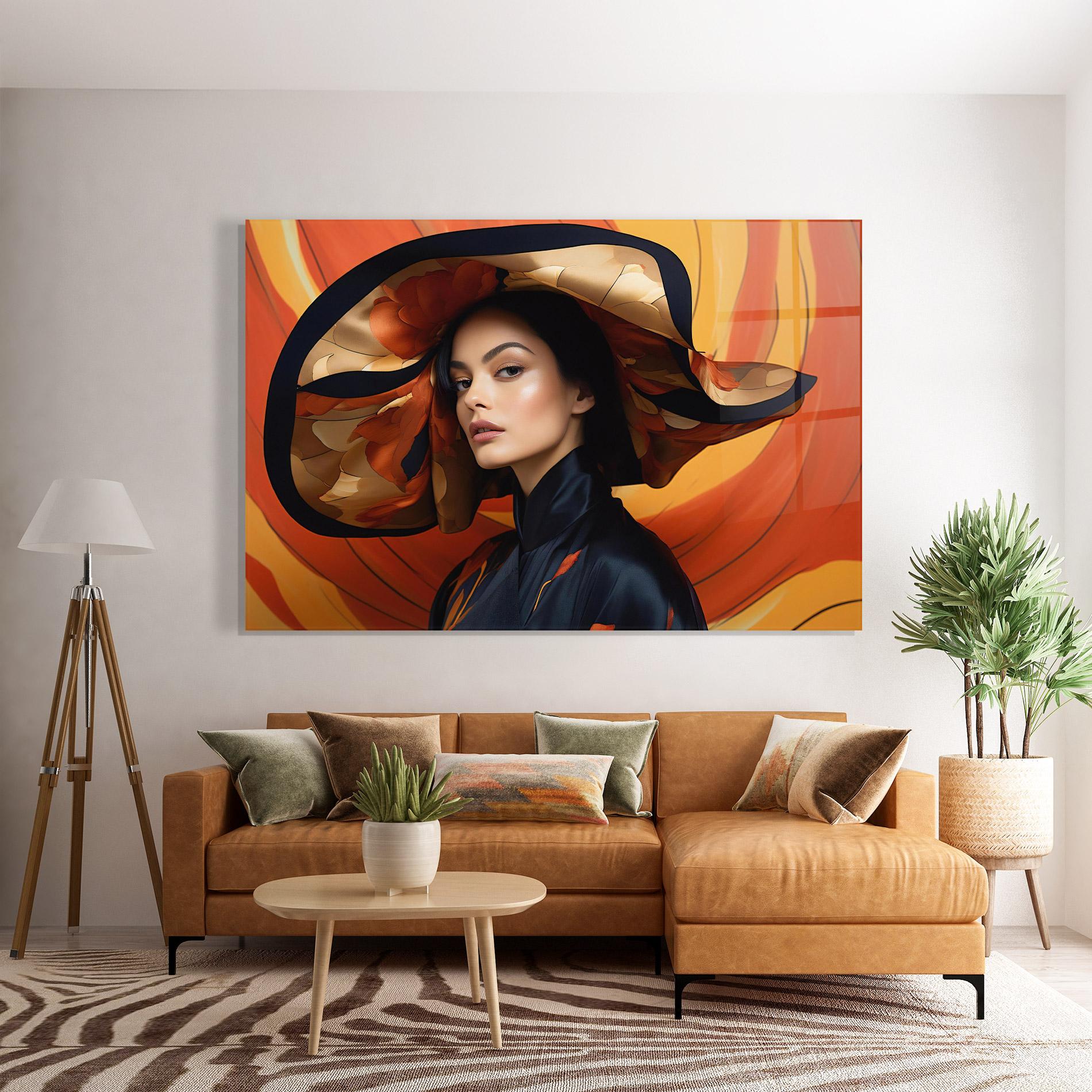 Tablou Sticla Elegant Hat Woman mockup 7