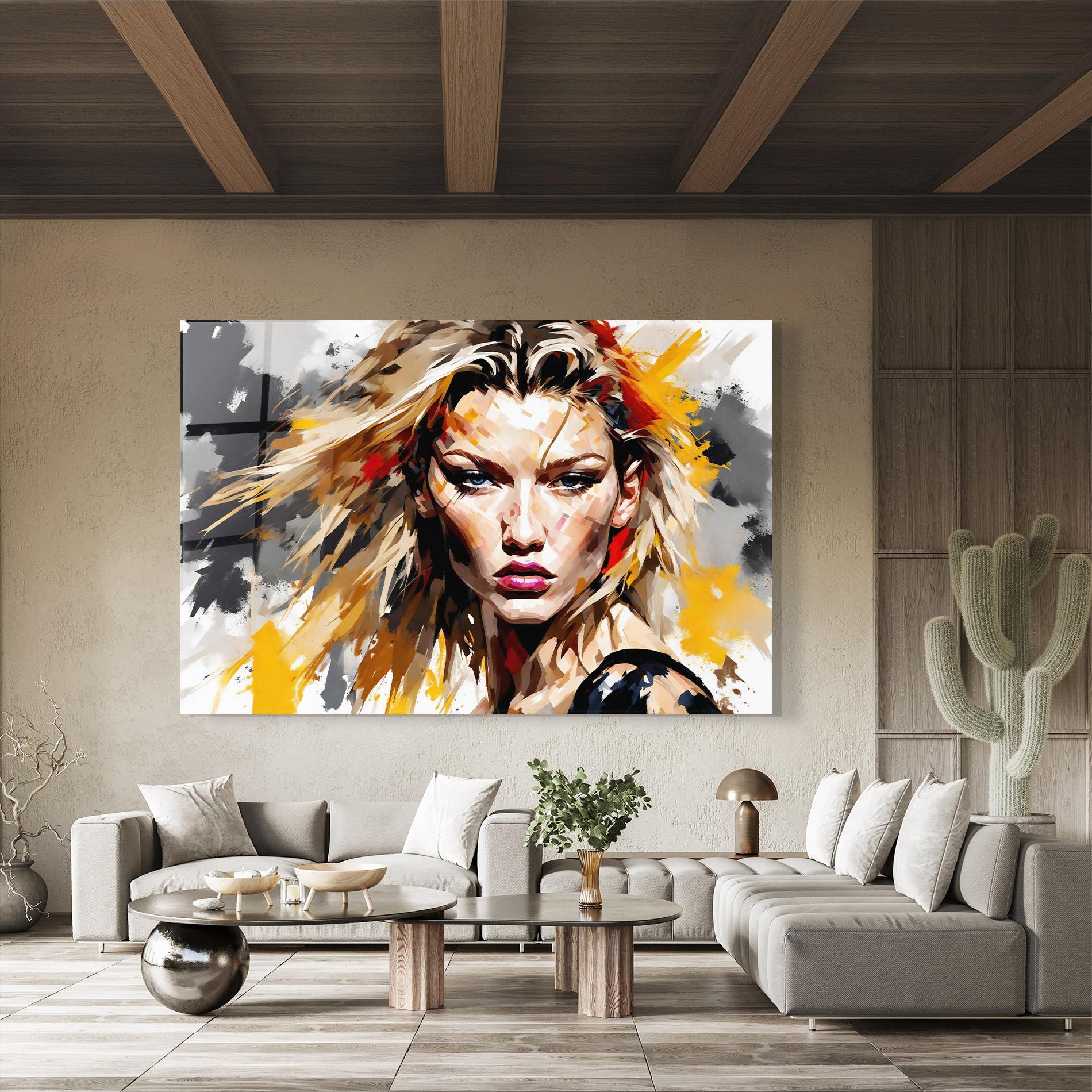 Tablou Sticla Blond Hair Splash mockup 8