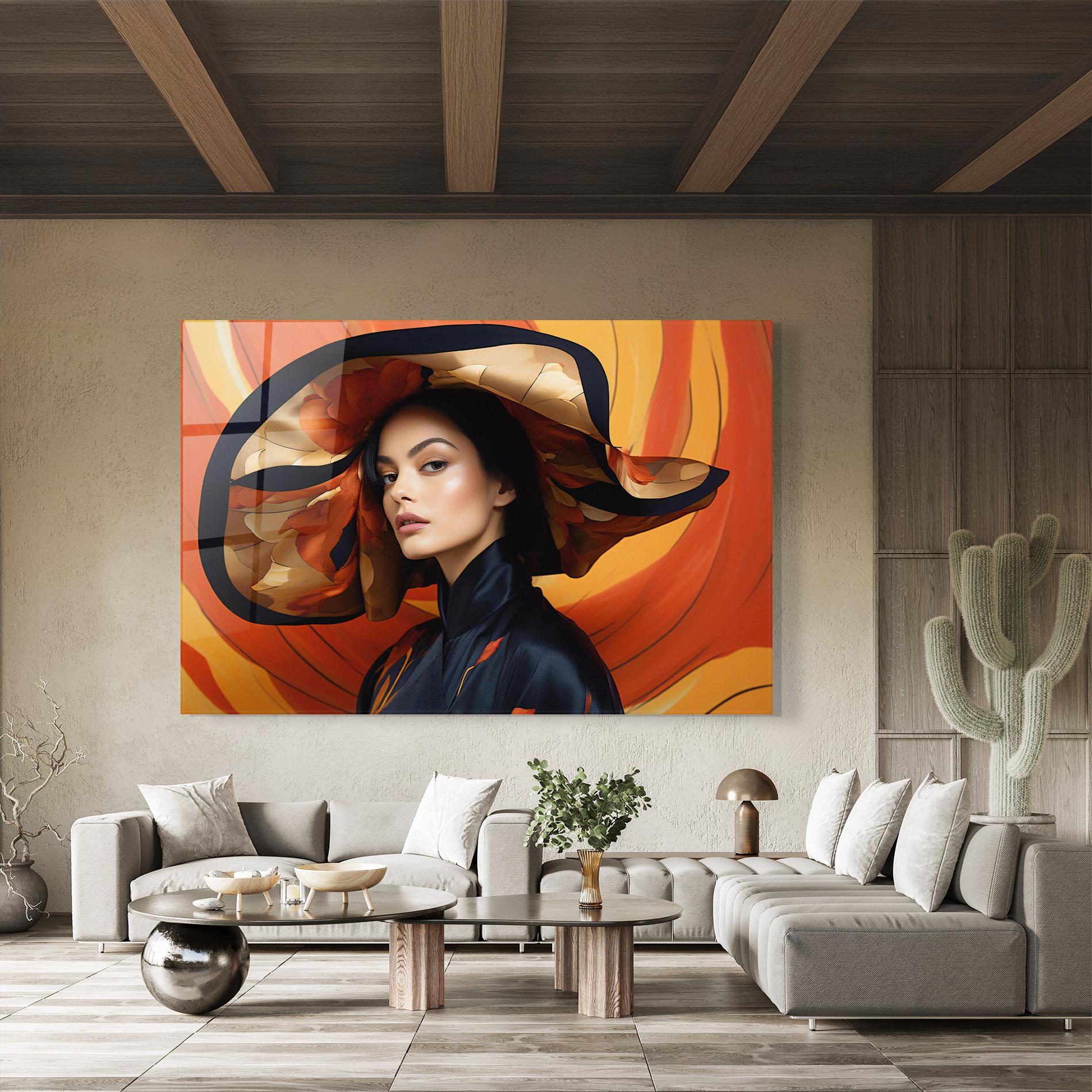 Tablou Sticla Elegant Hat Woman mockup 8
