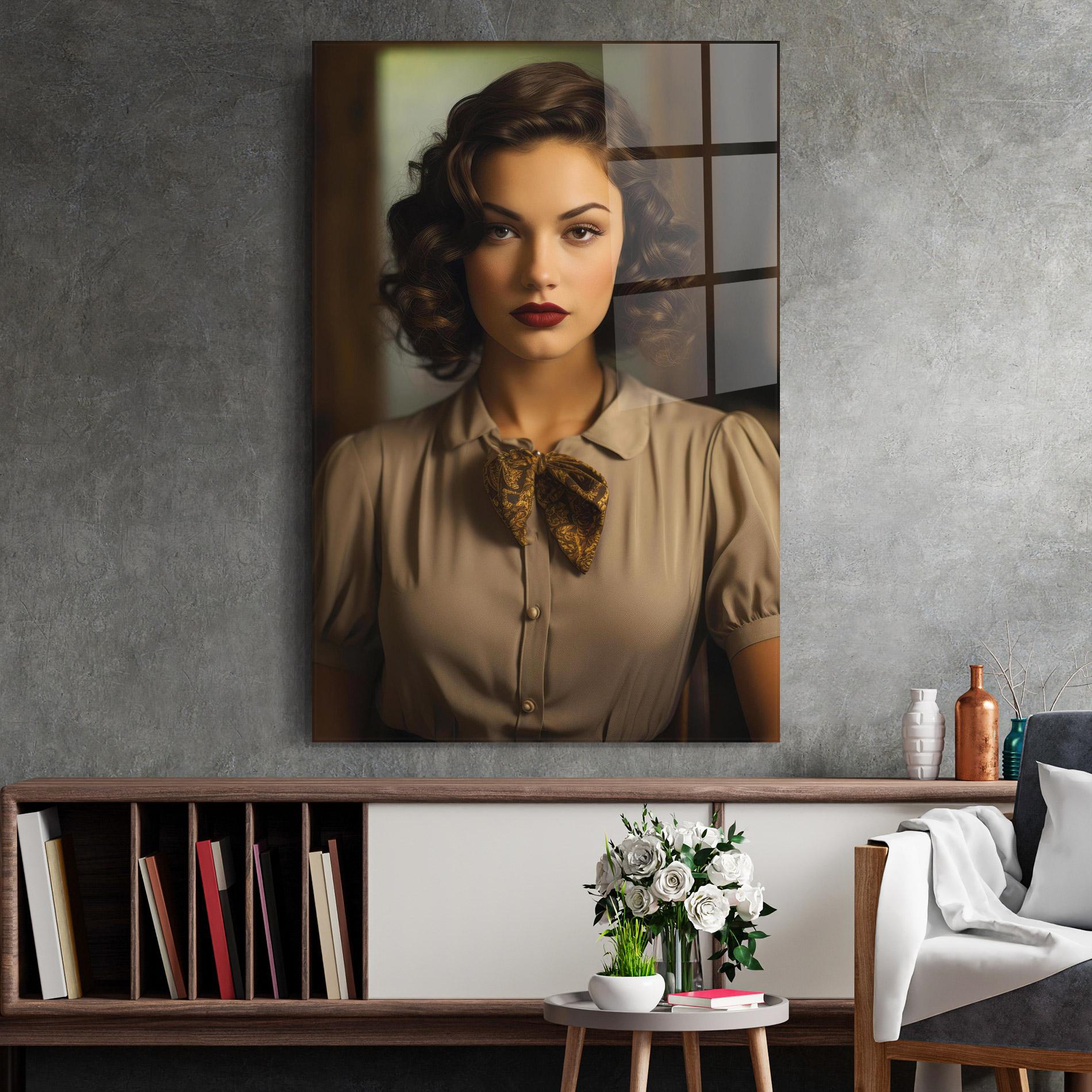 Tablou Sticla Beige Vintage Blouse mockup 2