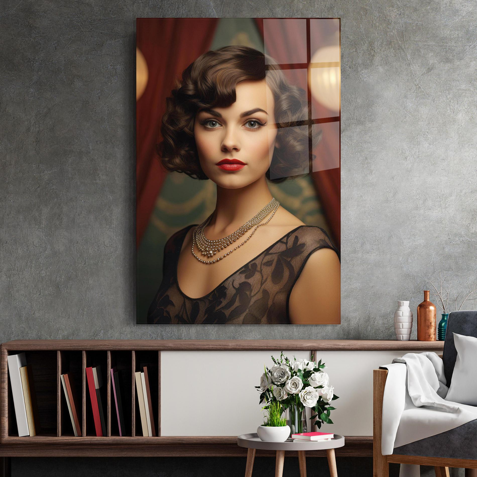 Tablou Sticla Elegant Vintage Woman mockup 2