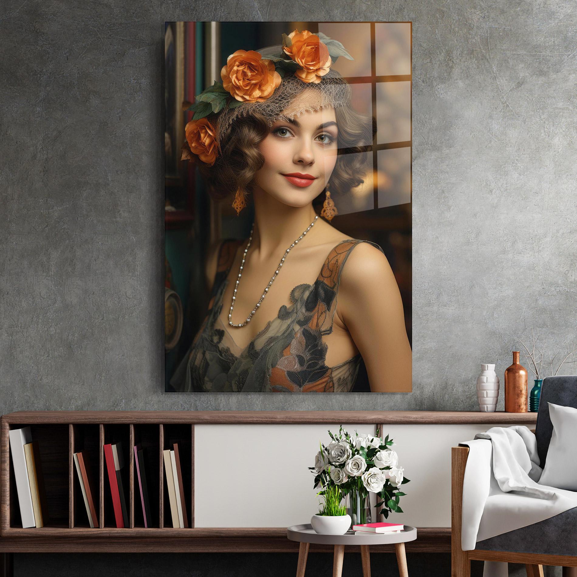 Tablou Sticla Orange Vintage Roses mockup 2
