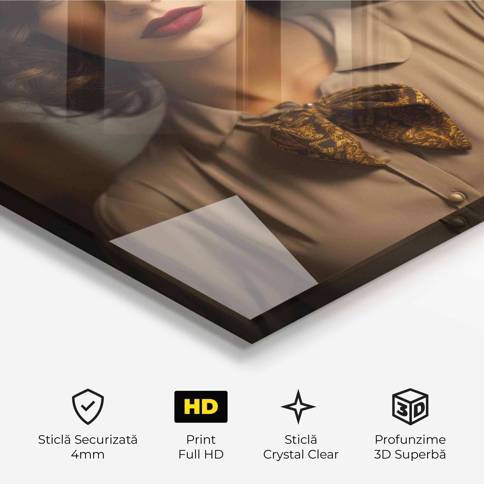 Tablou Sticla Beige Vintage Blouse mockup 3