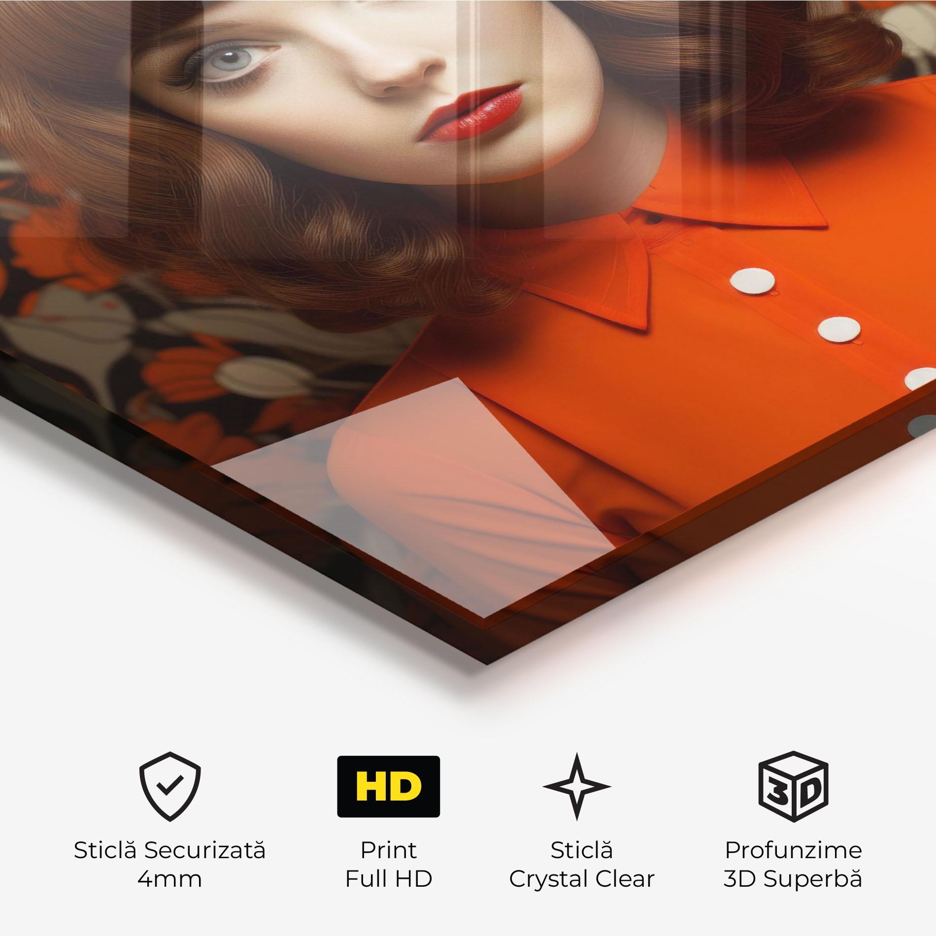 Tablou Sticla Orange Blouse Woman mockup 3