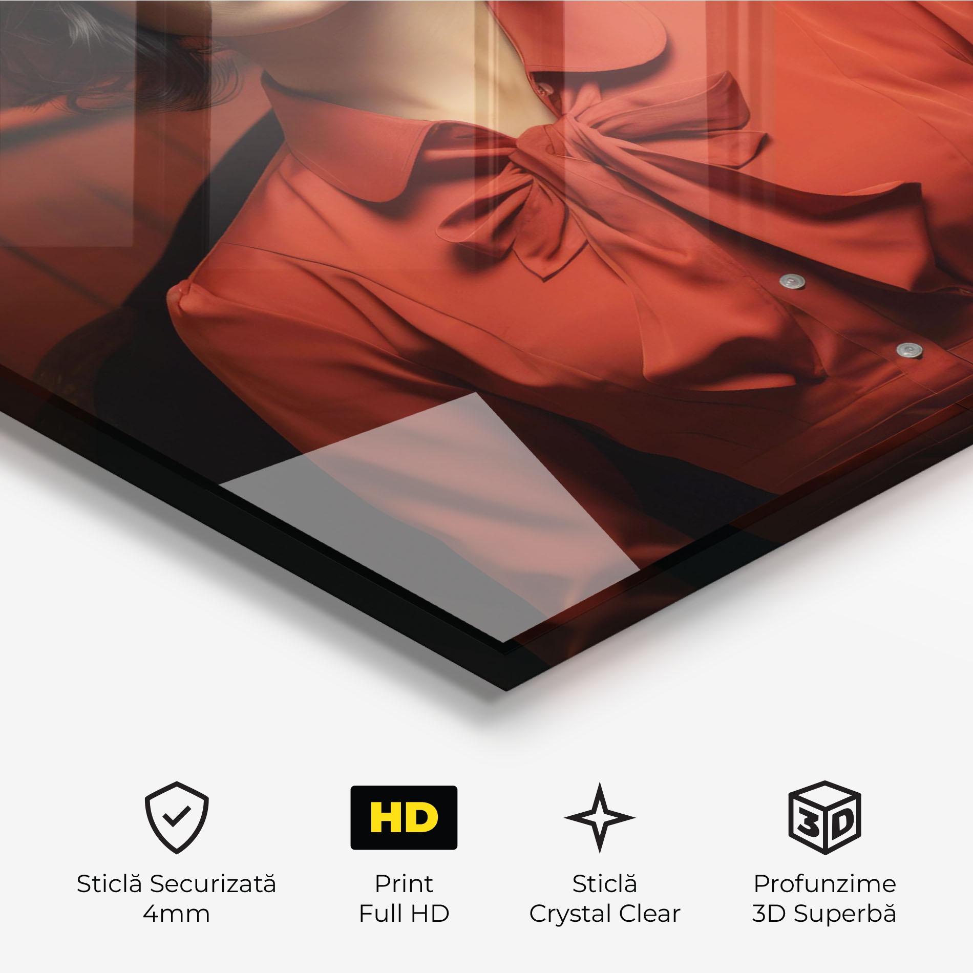 Tablou Sticla Pretty Red Blouse mockup 3