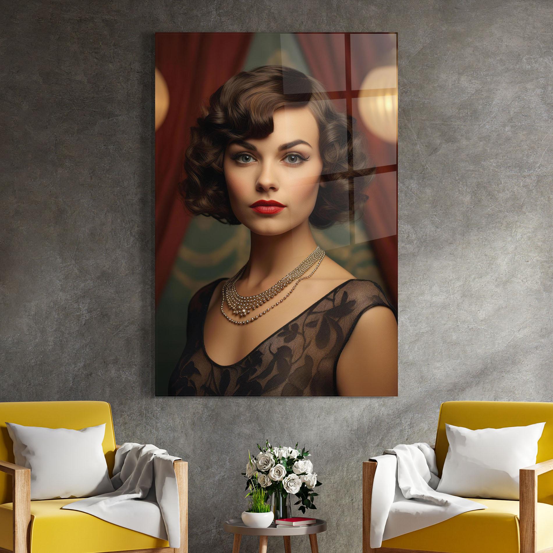 Tablou Sticla Elegant Vintage Woman mockup 4