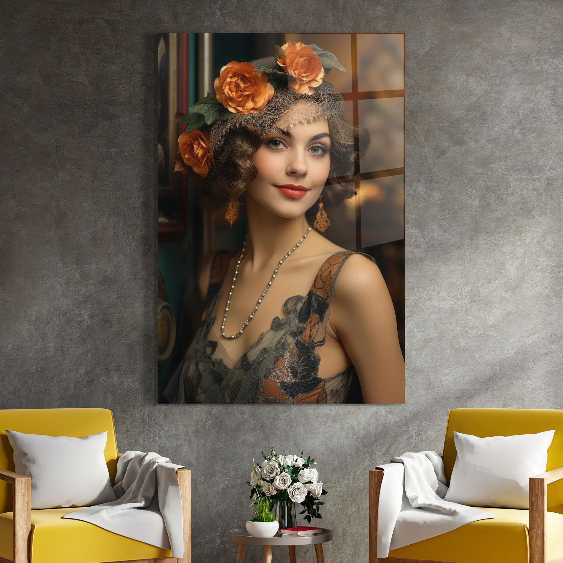 Tablou Sticla Orange Vintage Roses mockup 4