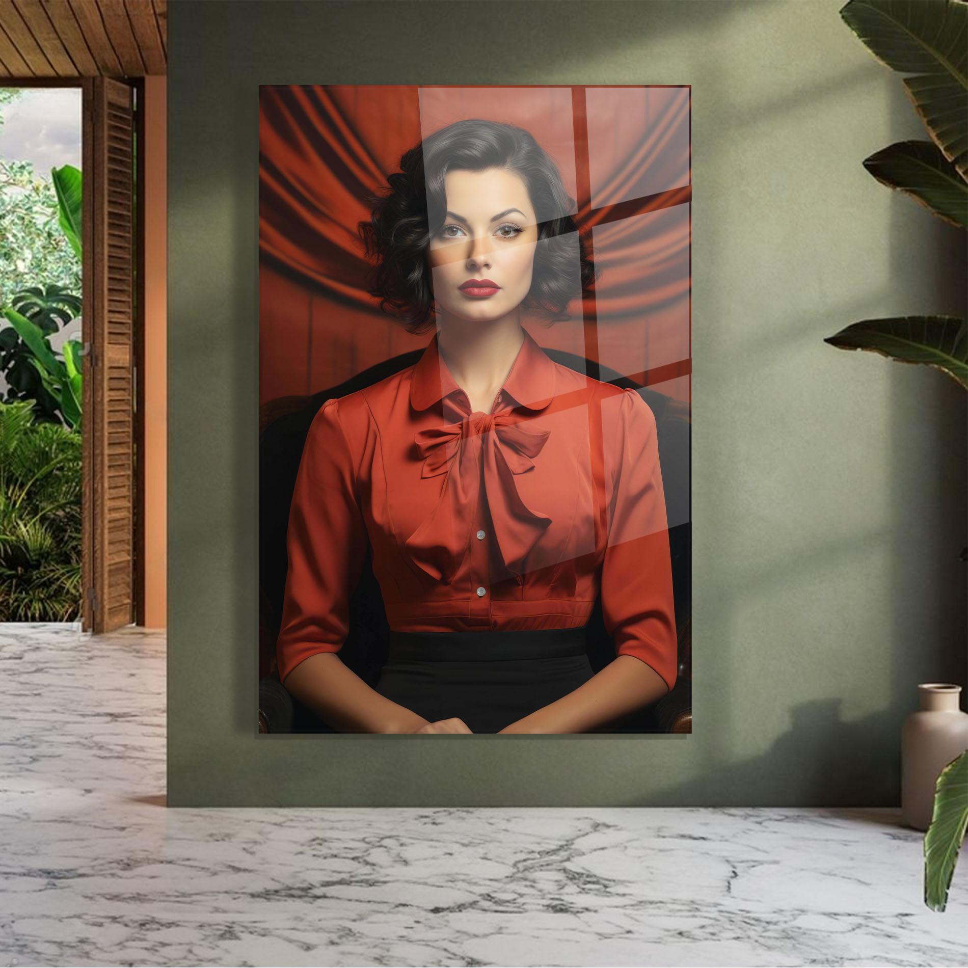 Tablou Sticla Pretty Red Blouse mockup 7