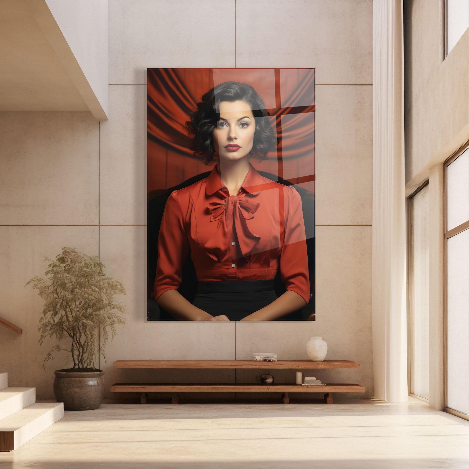 Tablou Sticla Pretty Red Blouse mockup 8