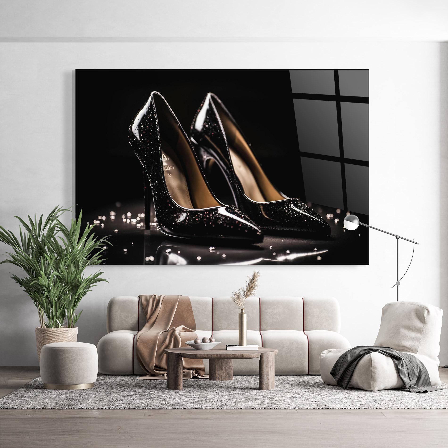 Tablou Sticla Black Leather Shoe mockup 9