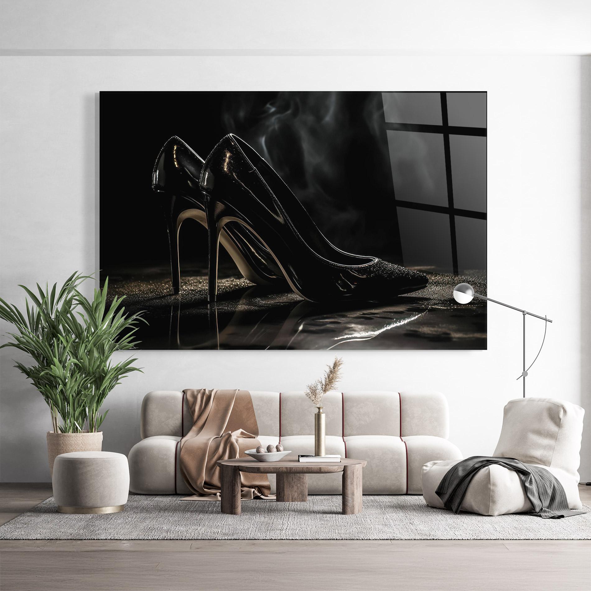 Tablou Sticla Black Leather Shoes mockup 9